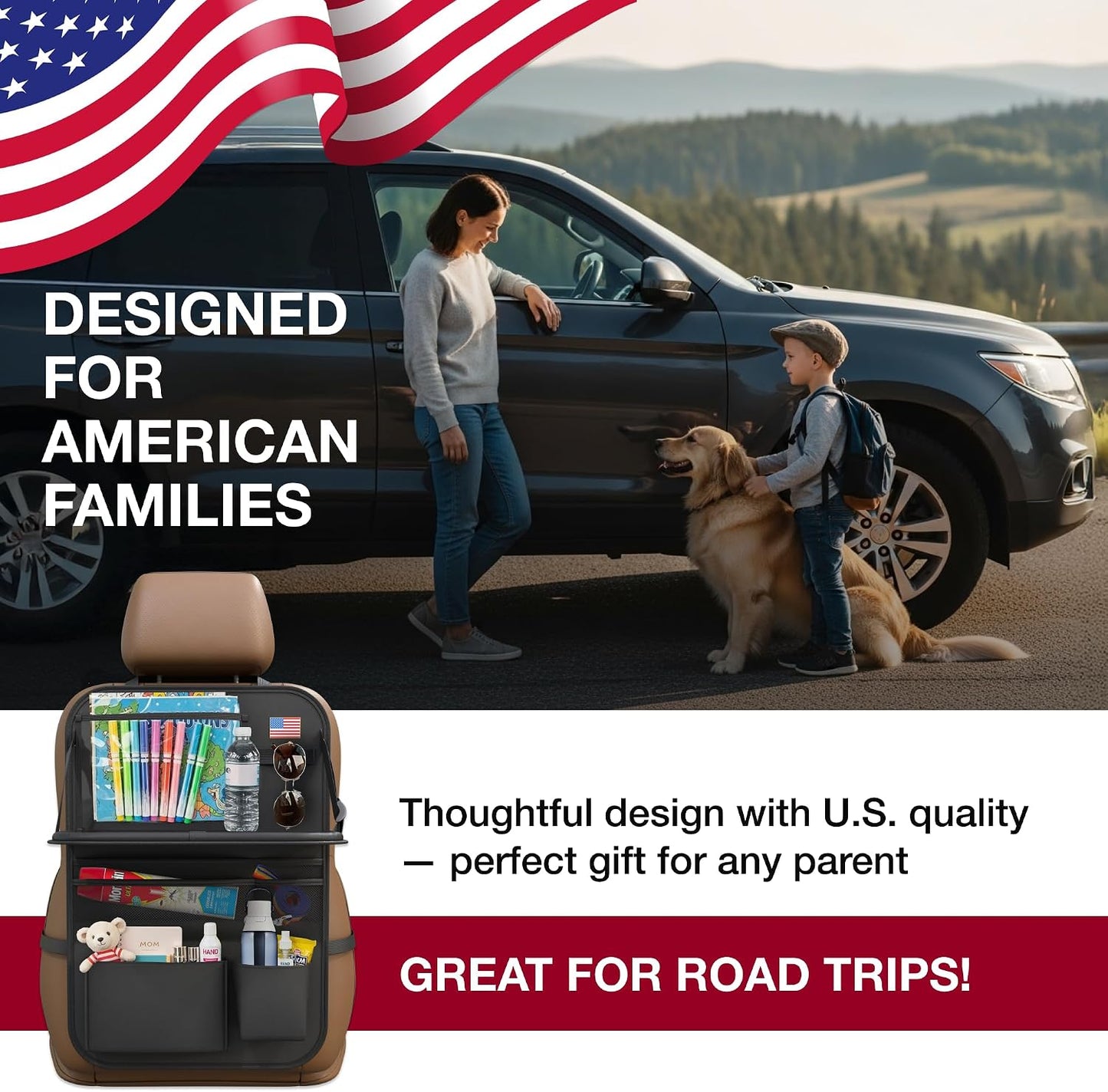 Car Backseat Organizer with Tablet Holder (2-pack) - Updated 2025 Oxford 600D Car Storage Organizer, Foldable Car Tray Kids, Road Trip Essentials, Back Seat Protector Kick Mats, Travel Accessories