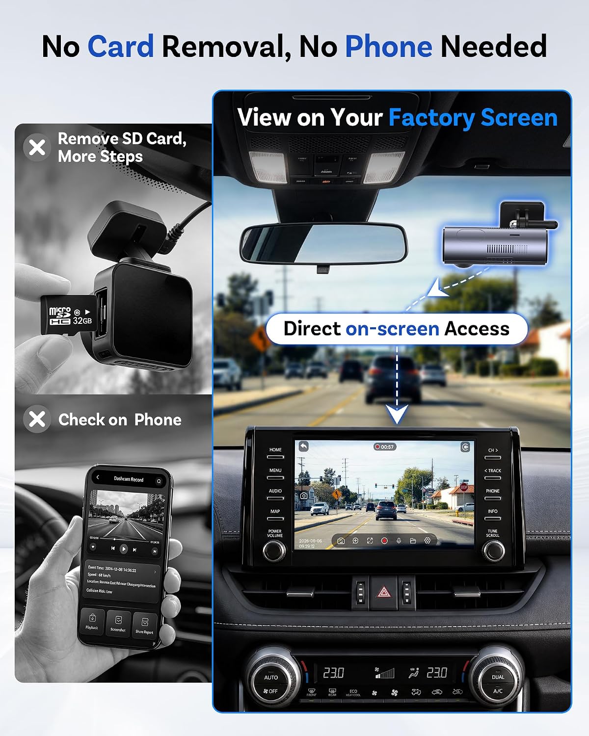 OTTOCAST Dash Camera for Cars, Wireless CarPlay, Factory Screen Playback