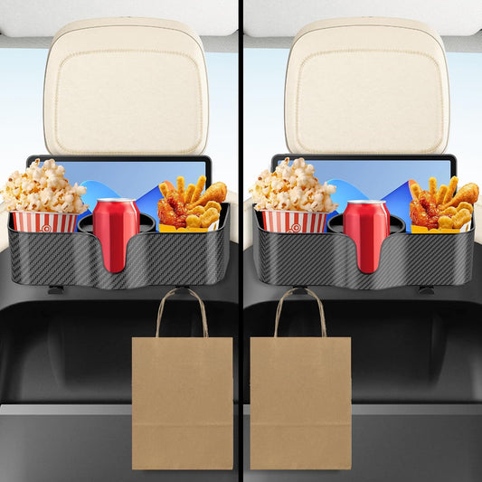 Car Headrest Backseat Organizer with Cup Holder, 3 in 1 Storage Box Organizer & Hooks for Car, for Hold Phone, Snacks, Drinks, Handbag, Compatible with Most Vehicles Black 2pcs