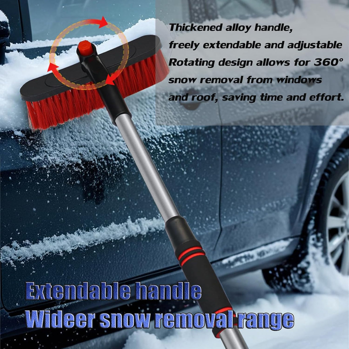 Car Snow Brush and Ice Scrapers 2 in 1 Extendable Winter Shovel Brushes for Car Windshield Snow Removal Heavy Duty Cars Snow Scraper 360° Rotating Vehicle Snow Removal Tool (Red)