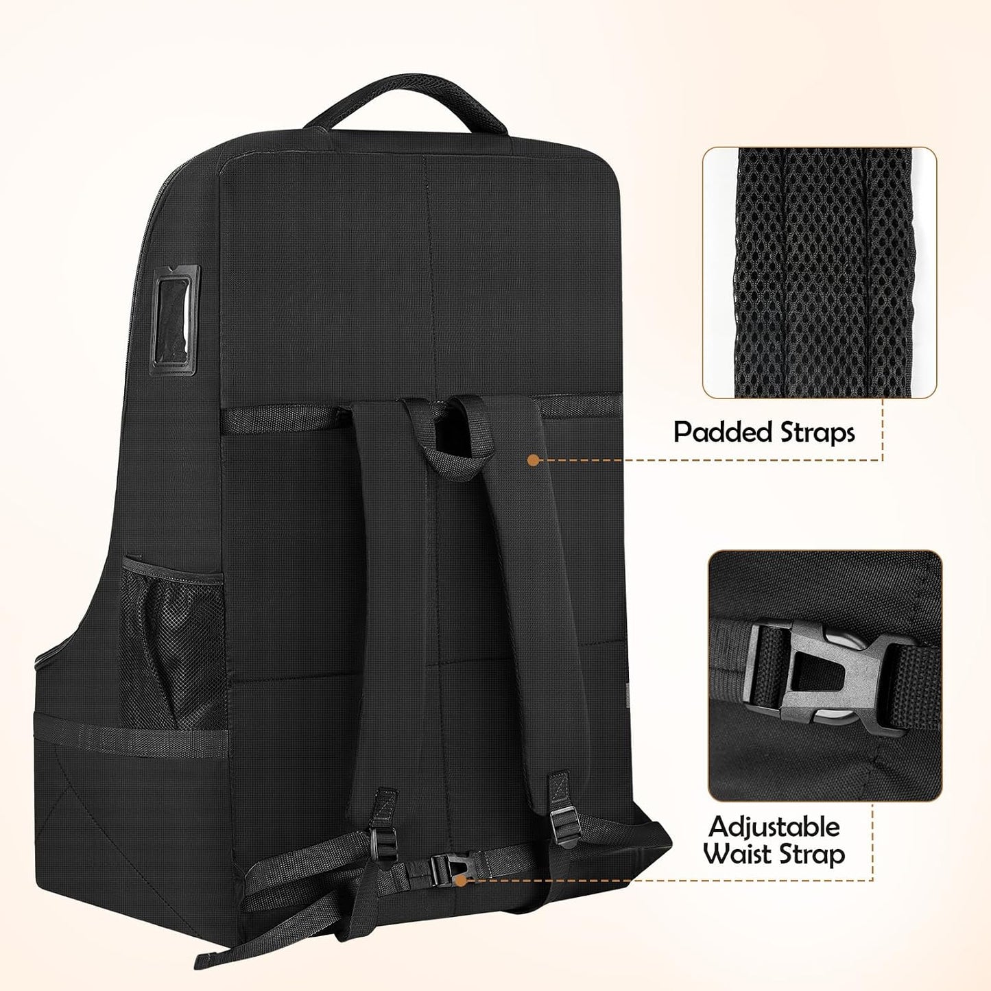 YOREPEK Padded Car Seat Travel Bag for Airplane, Gate Check Carseat Backpack for Air Travel, Baby Travel Essentials for Flying, Car Seat Stroage Cover Bag (All Black)