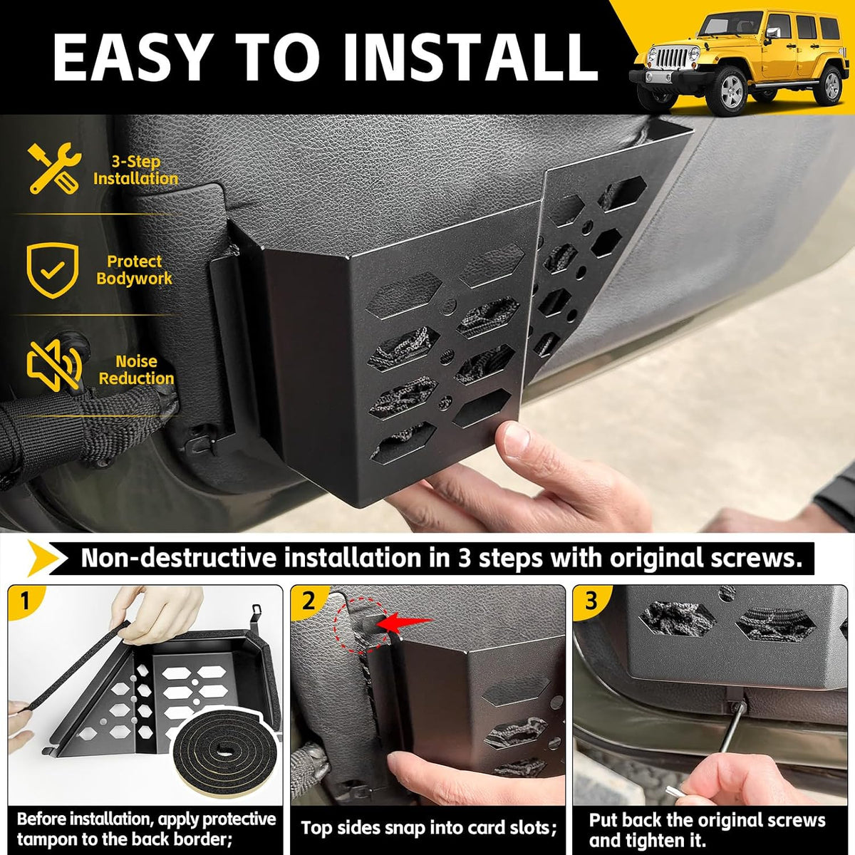 Metal Front & Rear Door Storage Box Pockets for 2007-2018 Jeep Wrangler JK JKU Sturdy Door Side Insert Molle Panels Organizer Only for 07-18 Wrangler JK JKU 4 Door Interior Accessories 4PCS