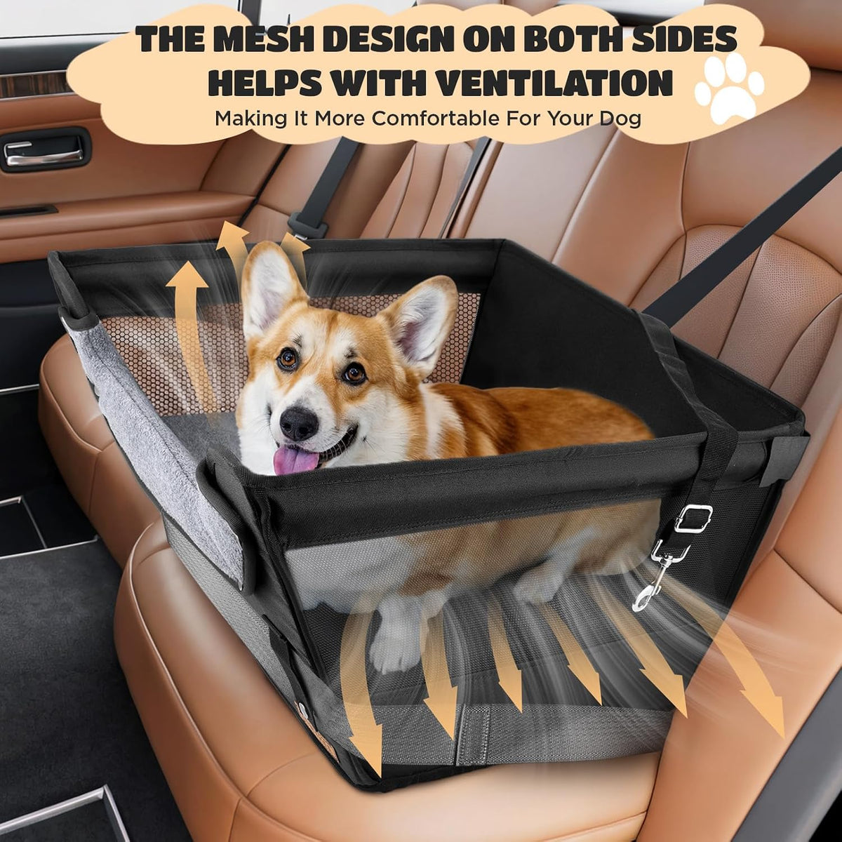 BONTHEE Elevated Dog Car Booster Seat for Dogs &amp; Cats up to 35LB, 6-Inch Memory Foam Pet Booster Seat, Side Breathable Mesh,Portable Travel-Safe Bed for Cars,Elevated Car Seat for Small Medium Dogs