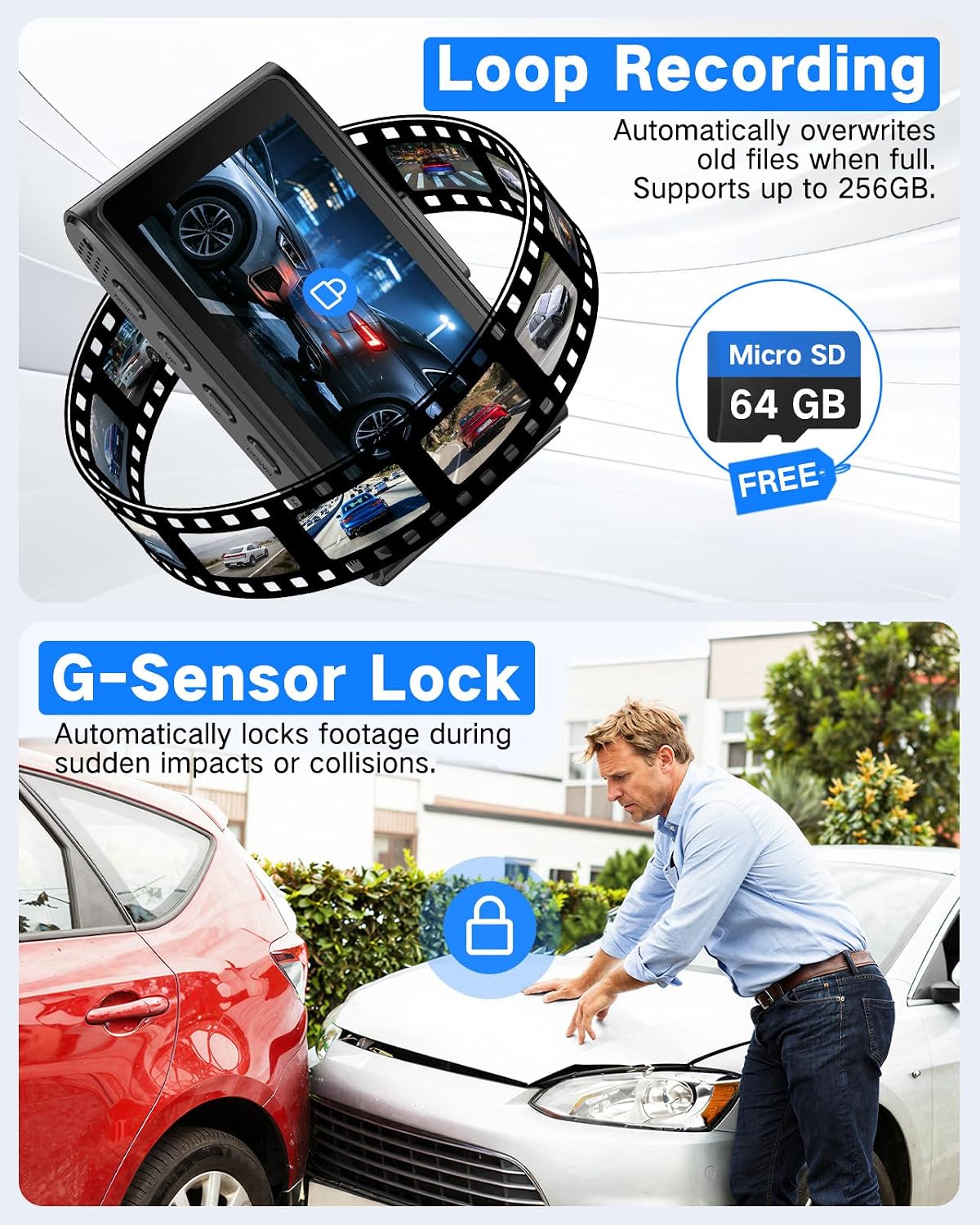 4K+2.5K Dual Dash Cam Front and Rear with 64GB Card