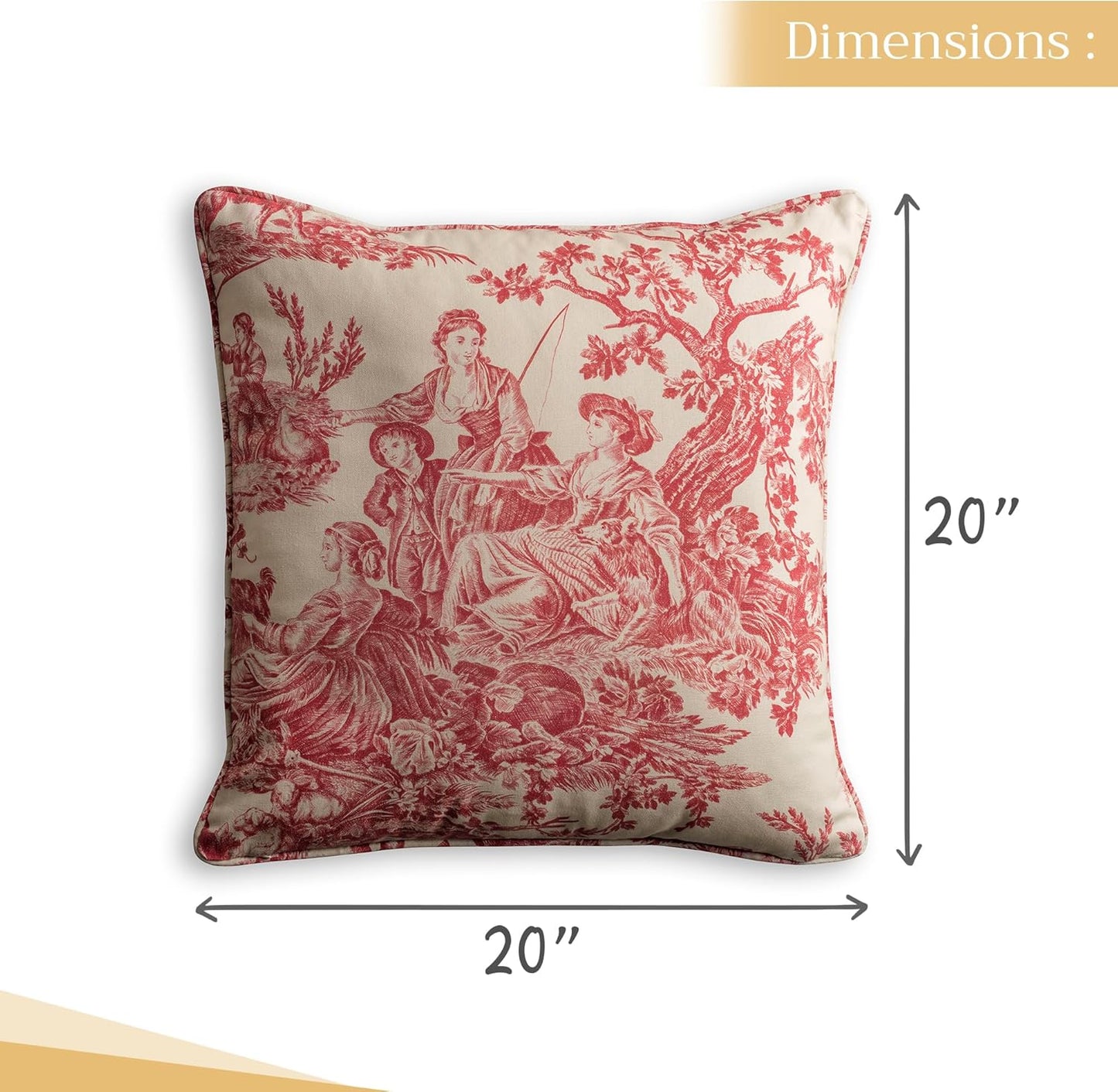 Maison d' Hermine Throw Pillow Covers 100% Cotton (20" x 20" - Pack of 1) | Square Toile Decorative Pillow Covers with Invisible Zipper for Living Room Couch Sofas - The Miller - Red