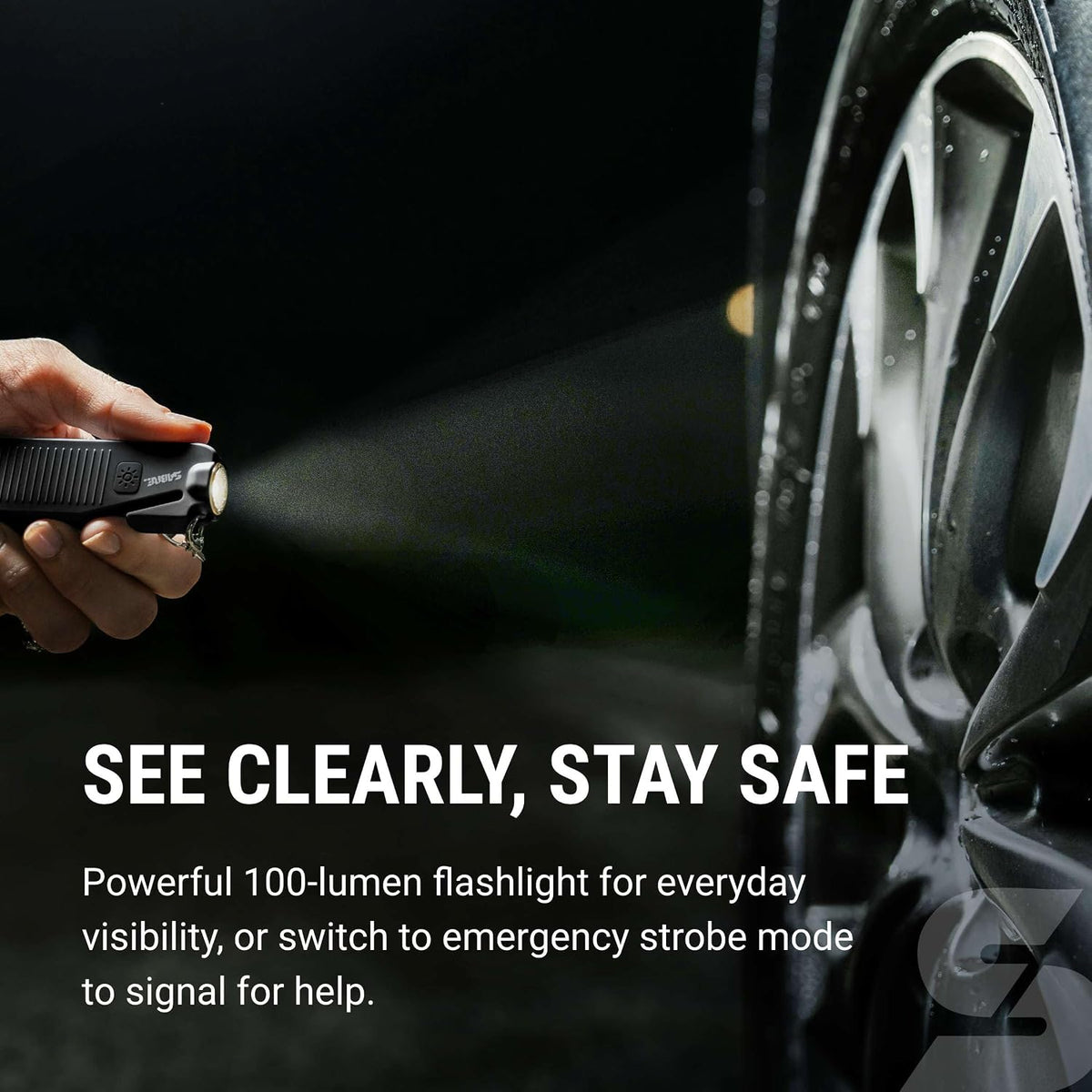 Sabre Safe Escape™ 3-in-1 Car Escape Tool for Car Safety with Spring-Loaded Window Breaker, No Swing Required, Seat Belt Cutter, LED Flashlight, Compact Auto Safety Tool for Emergencies
