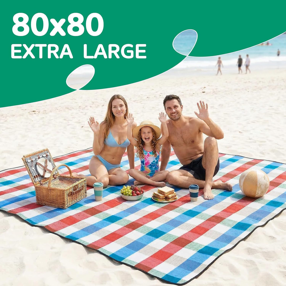 RYCHIC Waterproof Beach Blanket Picnic Outdoor Mat Extra Large Women Men Family Summer Vacation Essentials Lake Day Must Haves Travel Accessories Supplies Camp Gear Necessities Items Gadget Gift