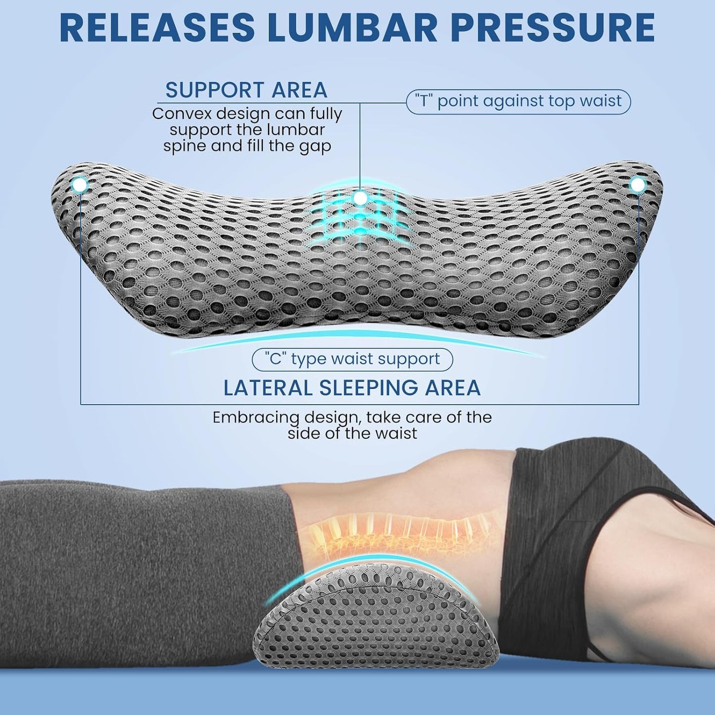 Ergonomic Pillow, Memory Foam Waist Pillow, Bed Pillow, Ergonomic Design That fits The Spine, reshape Your Comfortable Sitting Posture
