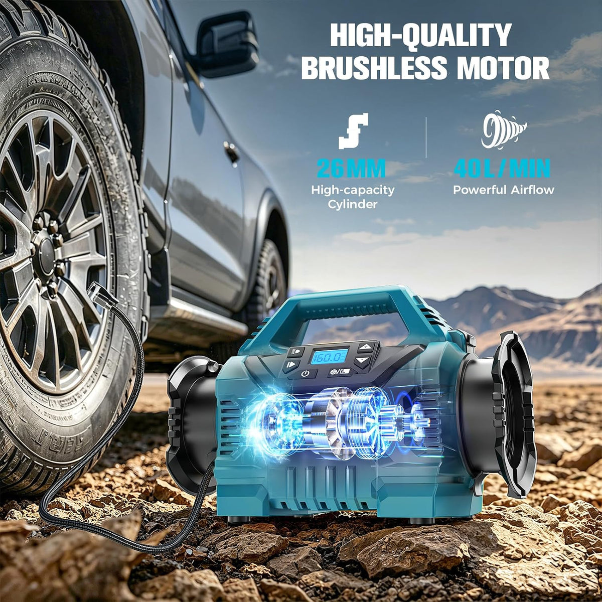 3X Faster Cordless Tire Inflator Air Compressor Pump Compatible With Makita 18V Battery, LIVOWALNY 160PSI 12V DC/18V DC with Pressure Gauge & Deflator for Car, Pickup, Air Mattresses (Tool Only)