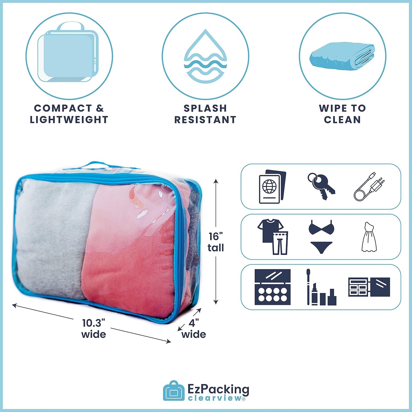 Large Clear Travel Packing Cube/See-Through PVC Organizer for Suitcase/Multipurpose Pouch w/Handle/Dress Shirts, Pants, Cashmere, Sweaters &amp; Seasonal Linen Storage Protection (Gray)