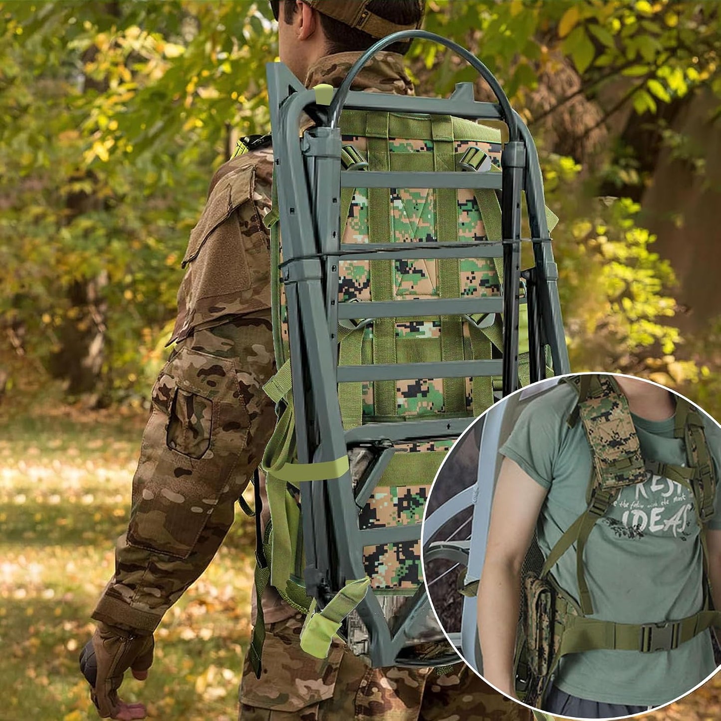 Tree Stand Harness- Ergonomic Camouflage Hunter Safety Harness- Tree Stand Backpack Carry Straps- Universal Tree Stand Transport System for Most Tree Stands (Tree Stand Not Included)