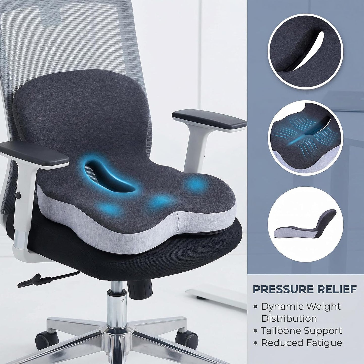 Memory Foam Car Seat Cushion – Ergonomic Driver Seat Cushion for Sciatica & Tailbone Pain, Breathable Non-Slip Car Seat Pad with Lumbar Support for Car, Truck, SUV, Office Chair