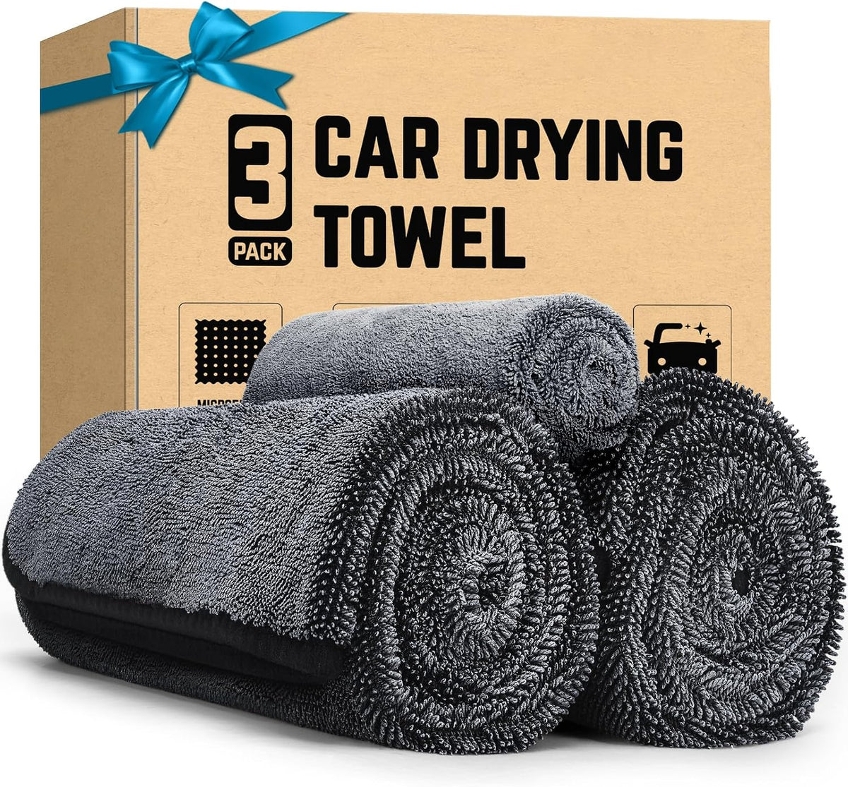 SMINDER 2-Pack Microfiber Towels for Cars 36"x24", Extra Large Ultra Absorbent Car Wash Drying Towels Detailing Supplies for SUVs and Trucks, No Streaks, Spots or Scratches