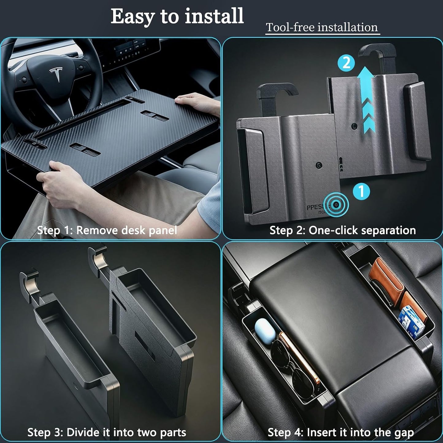 2-in-1 Car Steering Wheel Tray Desk & Car Seat Gap Filler Organizer, Upgraded Foldable Adjustable Car Table Compatible with Steering Wheel Cover| for Laptop, Eating Food, Writing (Portable)