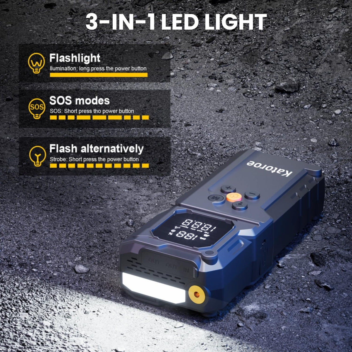 Jump Starter with Air Compressor, Jump Box 4000A Portable Jump Starter (10.0L Gas/8.0L Diesel), 12V Car Battery Jumper Starter with 150PSI Tire Inflator, Display, 3 Mode Flashlight