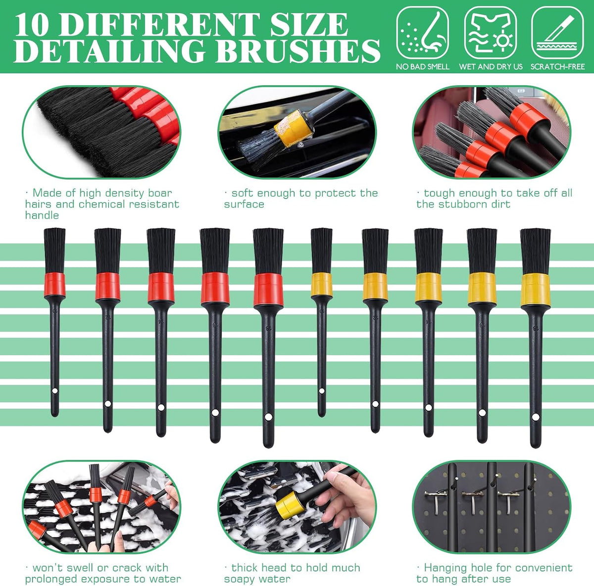 14Pcs Car Interior & Exterior Dusting Brush Set Contains Soft Cleaning Brushes, Auto Boars Hair Detailing Brushes, Double Head Brush for Automotive Air Conditioning Vent Dashboard Screen