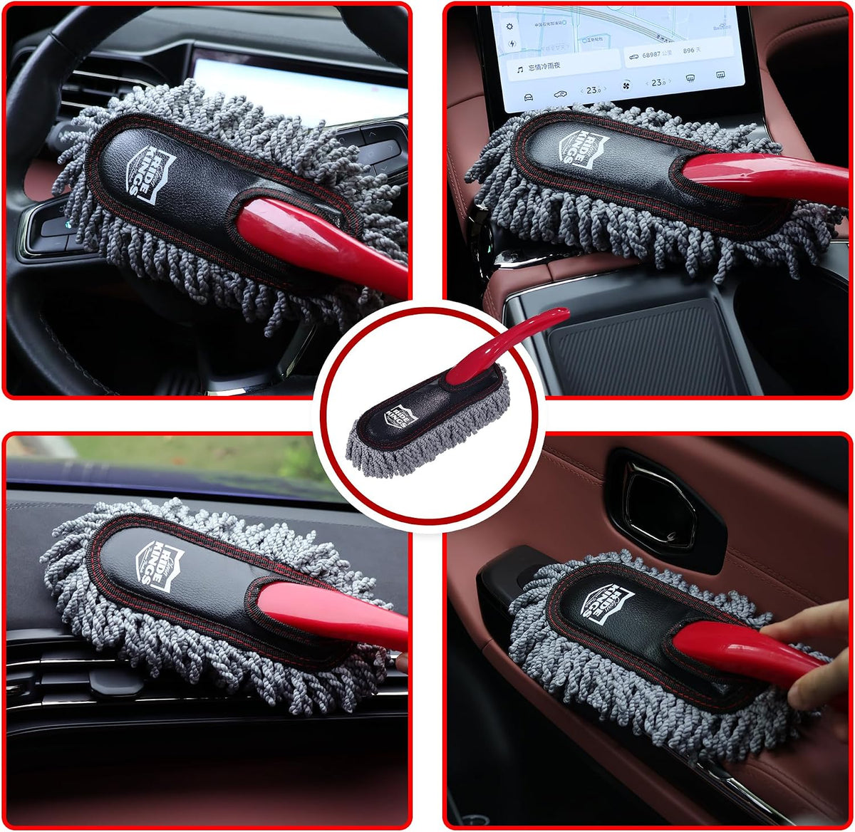 Car Interior Detailing Kit - Red Duster, Black Brush, Towel
