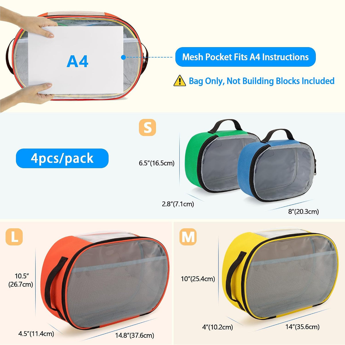 Rexmica 4 pcs Toy Storage Organizer Travel Bag for Building Bricks
