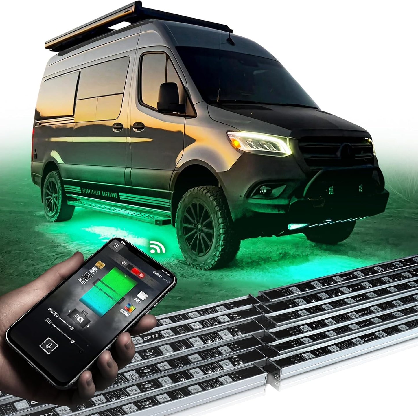 OPT7 Aura Pro RGB Aluminum RV Underglow Lights with App & Remote Control | Multicolor Music Sync Lighting, Exterior Accent Kit for Motorhome, Outdoor Camper Accessories, 12V Waterproof Rigid LED Bar