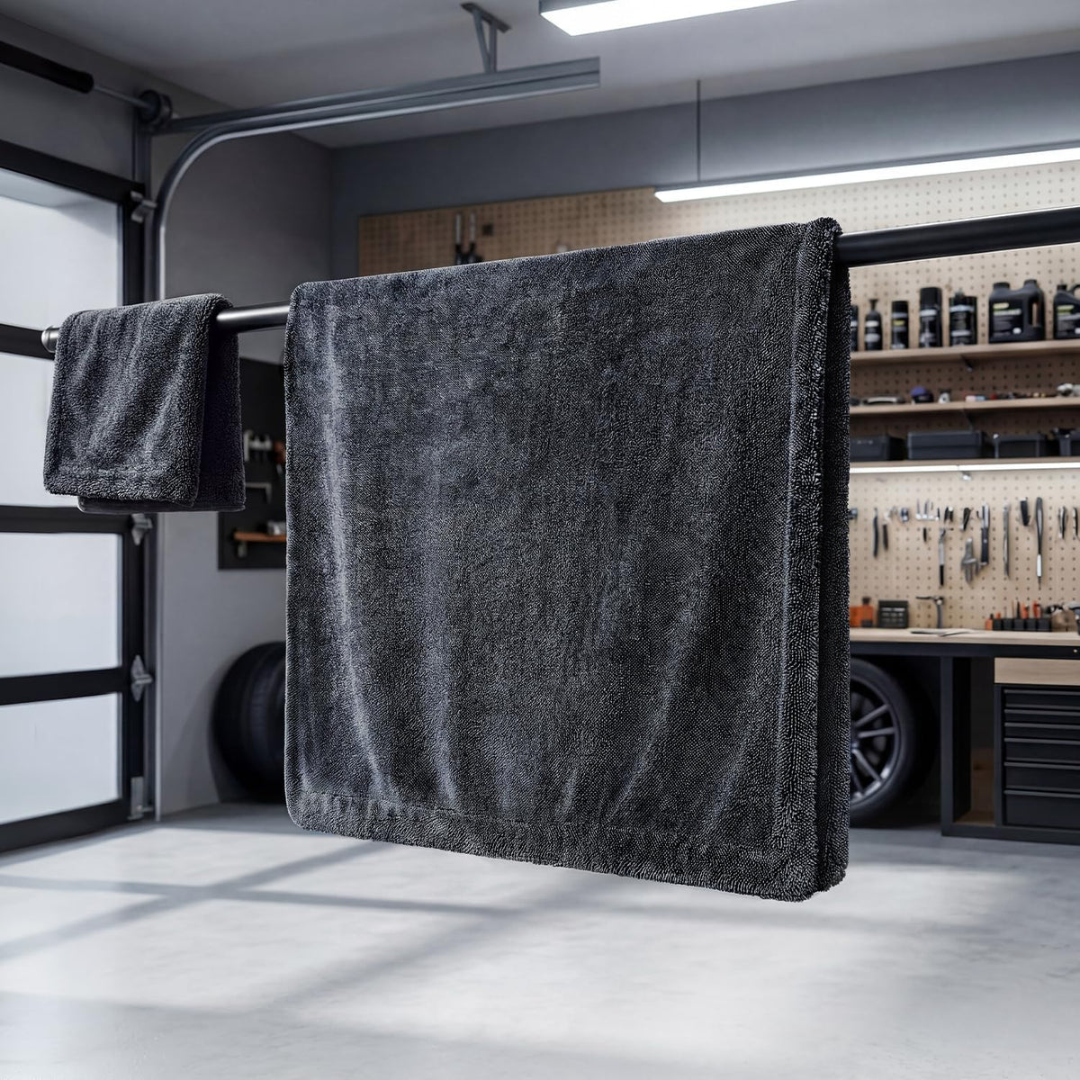 REEVAA 2 Pack 1300 GSM Car Drying Towel,Microfiber Cleaning,Black Gray
