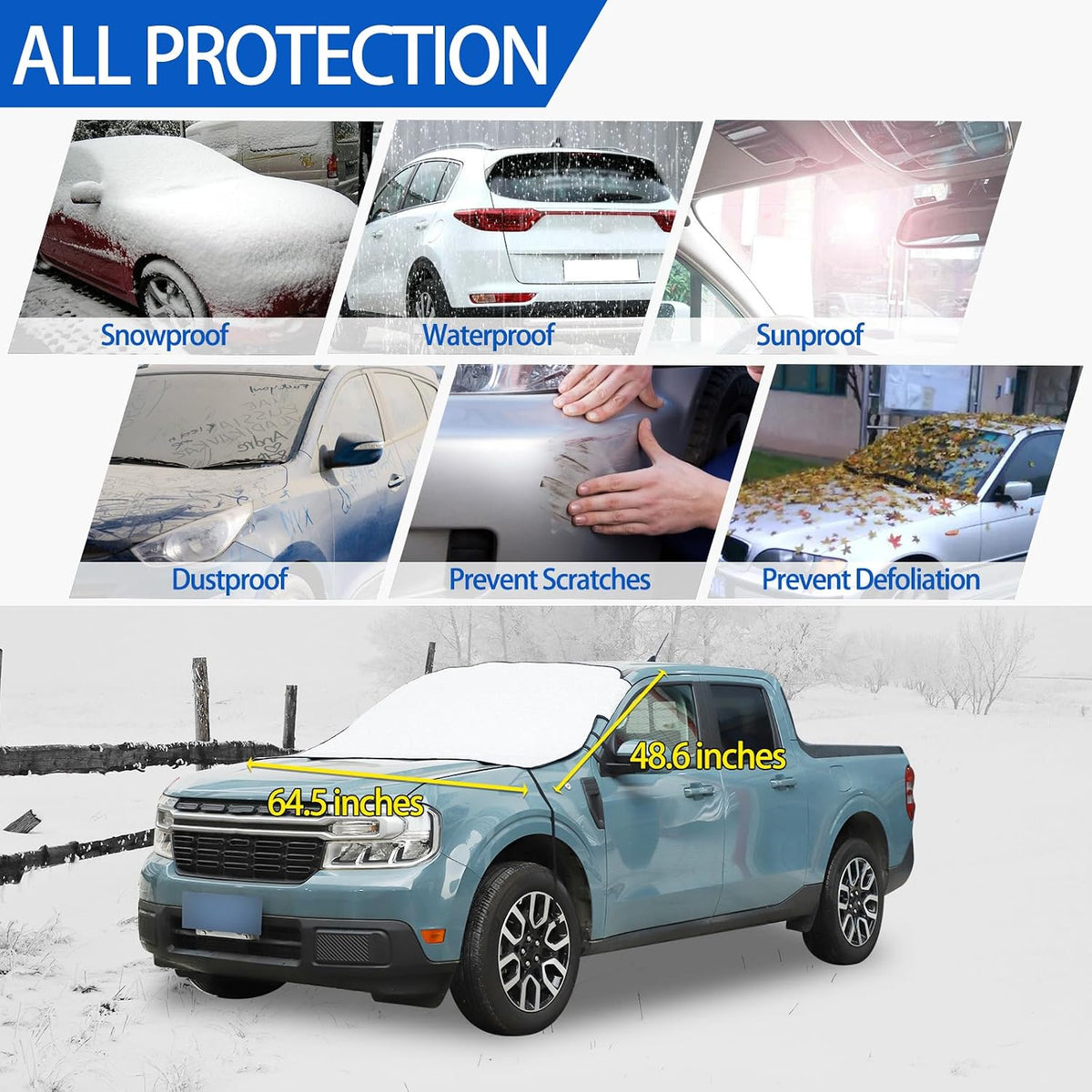 Windshield Snow Cover Fit for Ford Ranger Maverick 2022-2026, Front Windshield Cover for Ice and Snow, Auto Extra Thick Windshield Ice Cover Protects Windshield from Rain, Sun, Frost (Silver)