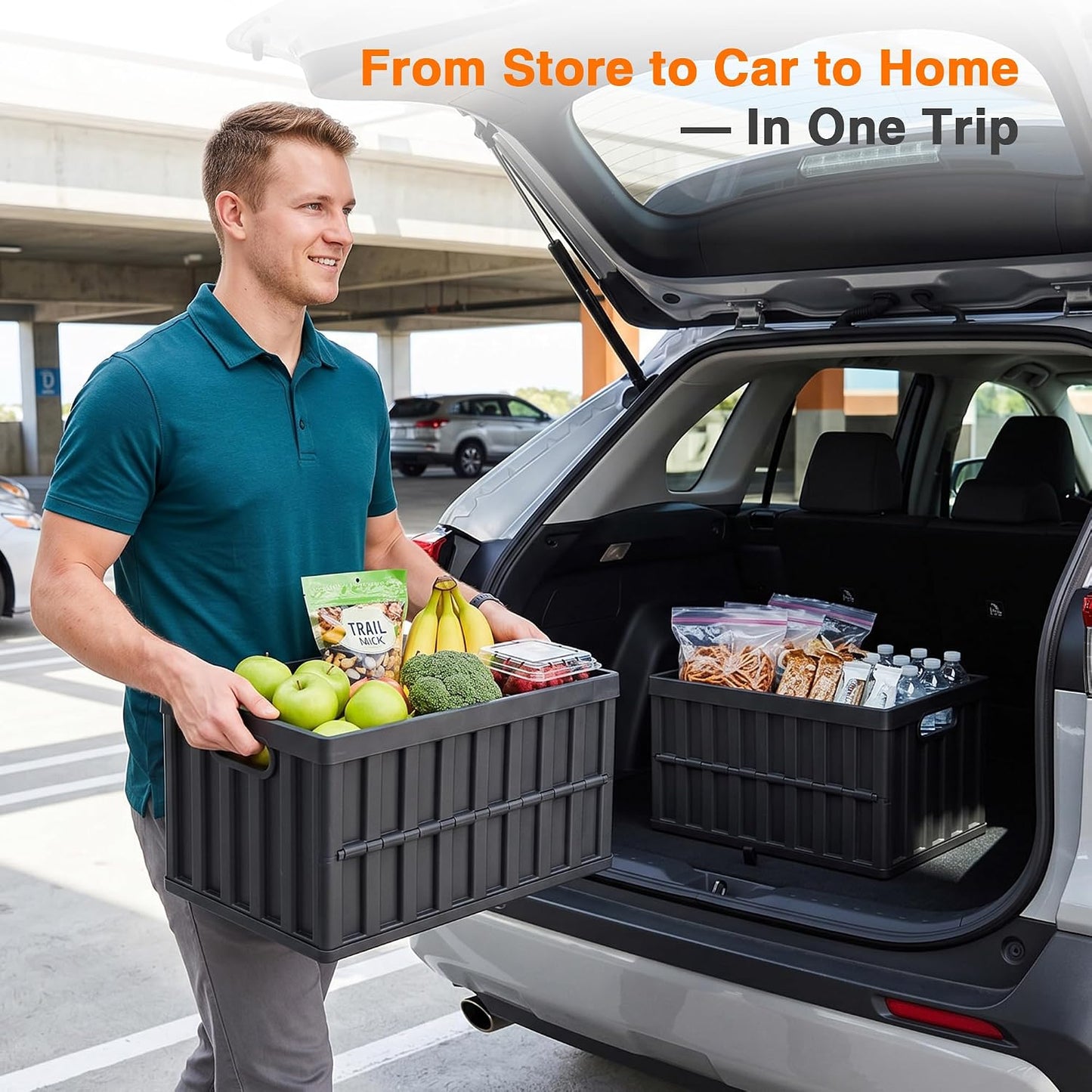 Citylife 64L Collapsible Storage Bins with Lids Plastic Storage Containers for Organizing Stackable Storage Box Large Heavy Duty Utility Crates, 2 Packs