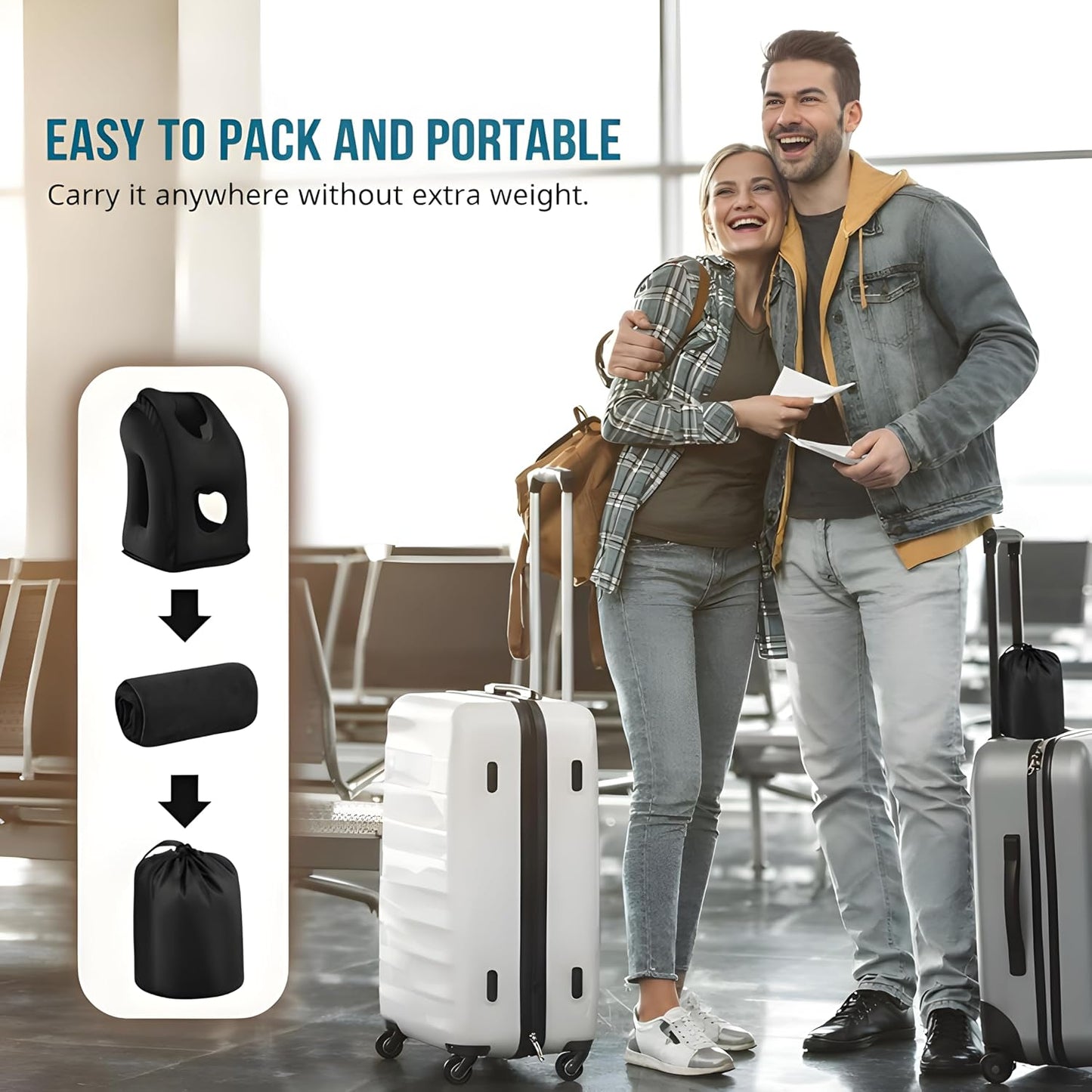 Inflatable Travel Pillows for Airplane-Multi Purpose Blow up Travel Pillow to Prevent Neck,Head,Chin & Shoulder Pain for Travelling Car/Airplane/Office Nap,Home with Eye Mask and Earplugs-Black