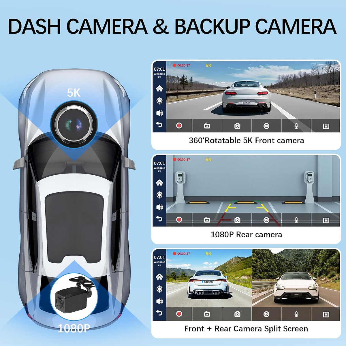 Carplay Screen for Car Portable CarPlay & Android Auto 10.26" 4K 350 Rotation Dash Cam Carplay