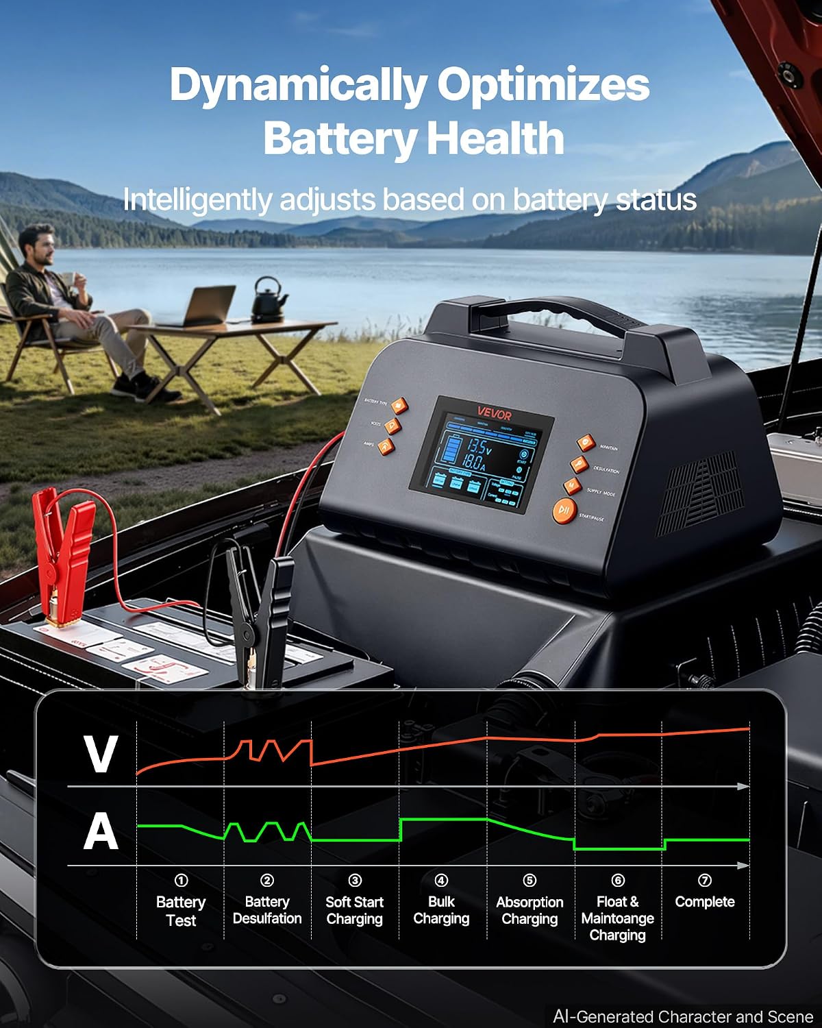 VEVOR Smart Battery Charger 30A 6V 12V 24V for Lithium LiFePO4 Lead-Acid