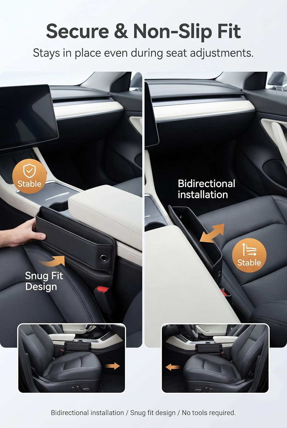 2 Pack Car Seat Gap Filler, Leather Car Organizer, Waterproof Front Seat Gap Filler for Car, Auto Console Side Storage Box, Car Accessories Interior for Men Women (Black)