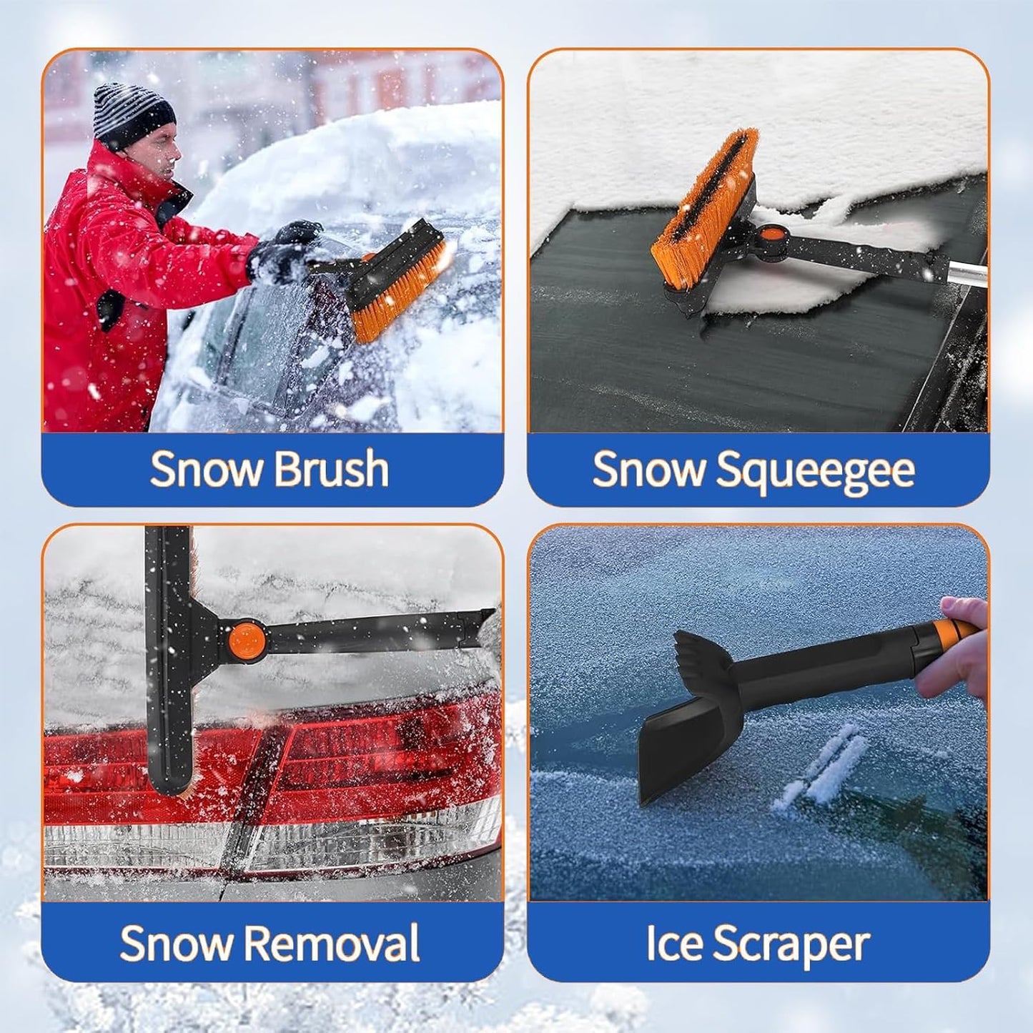 42'' Ice Scraper and Extendable Snow Brush for Car Windshield with with Foam Grip and 360° Pivoting Brush Head Snow Scraper,Snow Pushing Plate, Pivoting Snow Broom