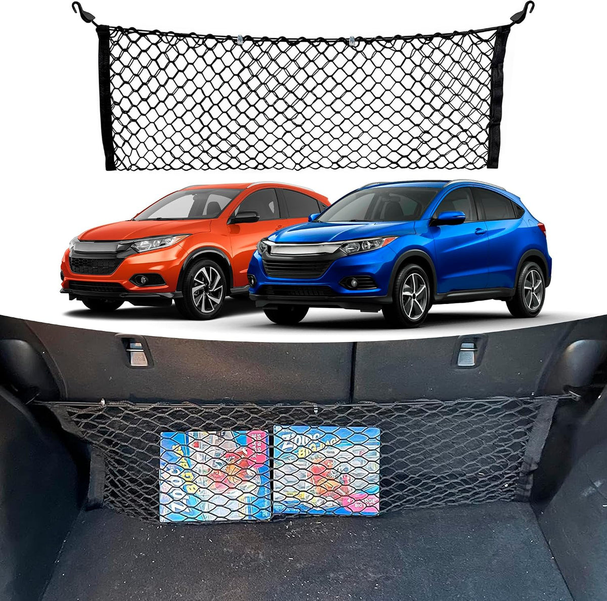 Envelope Style Trunk Mesh Cargo Net Compatible with Honda HRV HR-V LX EX Touring Sport 2013-2022 - Car Accessories - Premium Trunk Organizers and Storage - Cargo Net for SUV - Carrier Organizer