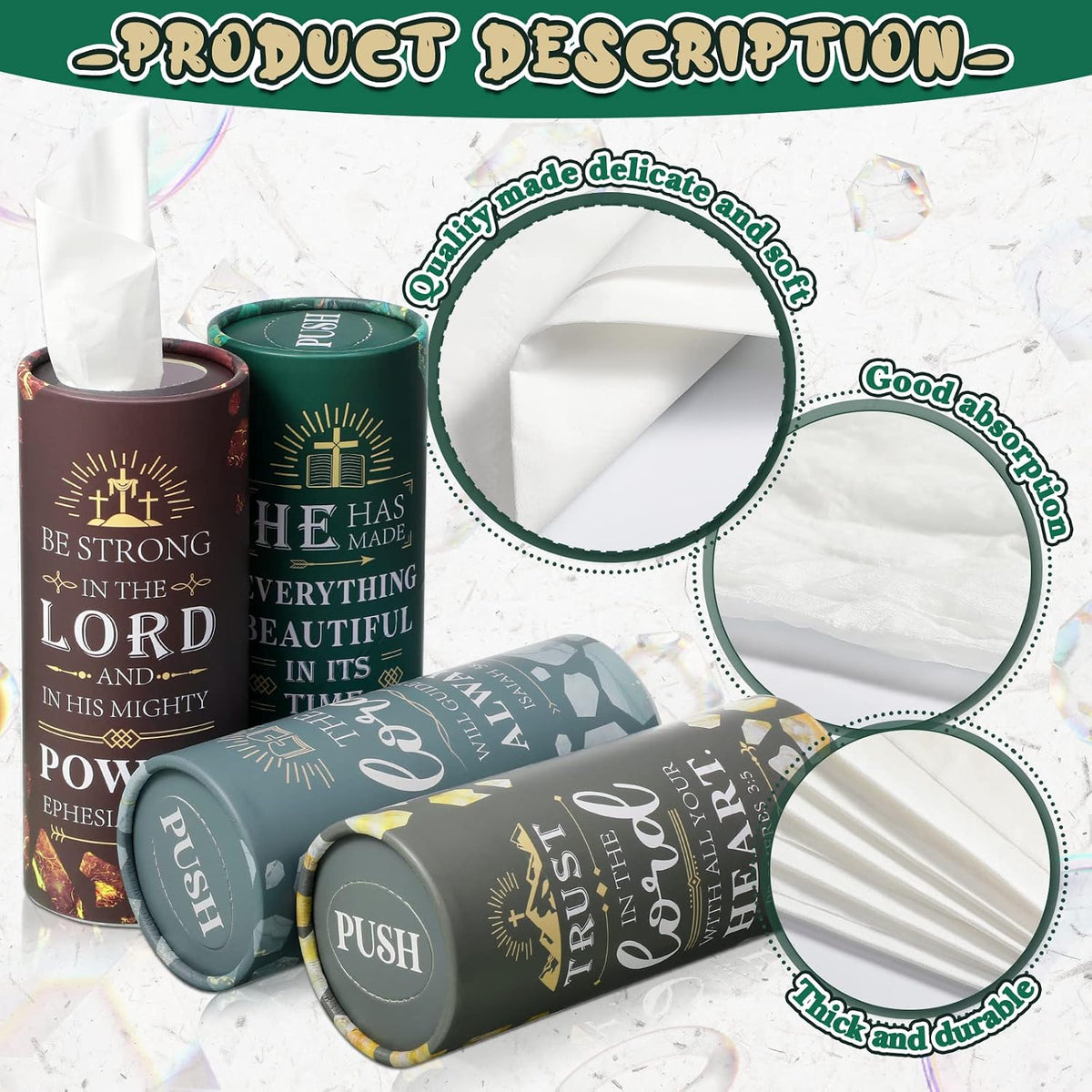 PerKoop 8 Pcs Car Tissue Holder Christian Verses Cylinder Boxes with Facial Tissue Bulk Religious Disposable Round Bible Napkins for Women Teacher Prayer Nurse Mother's Day Holiday Supplies Gifts