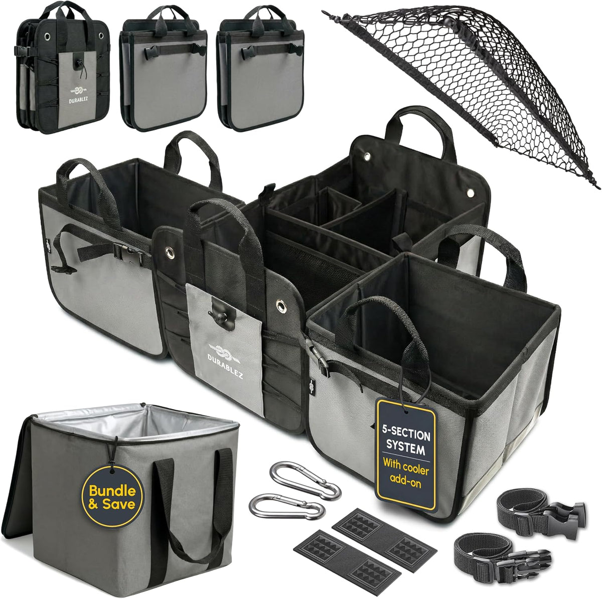 Modular 5-Section Heavy Duty Trunk Organizer, Gray