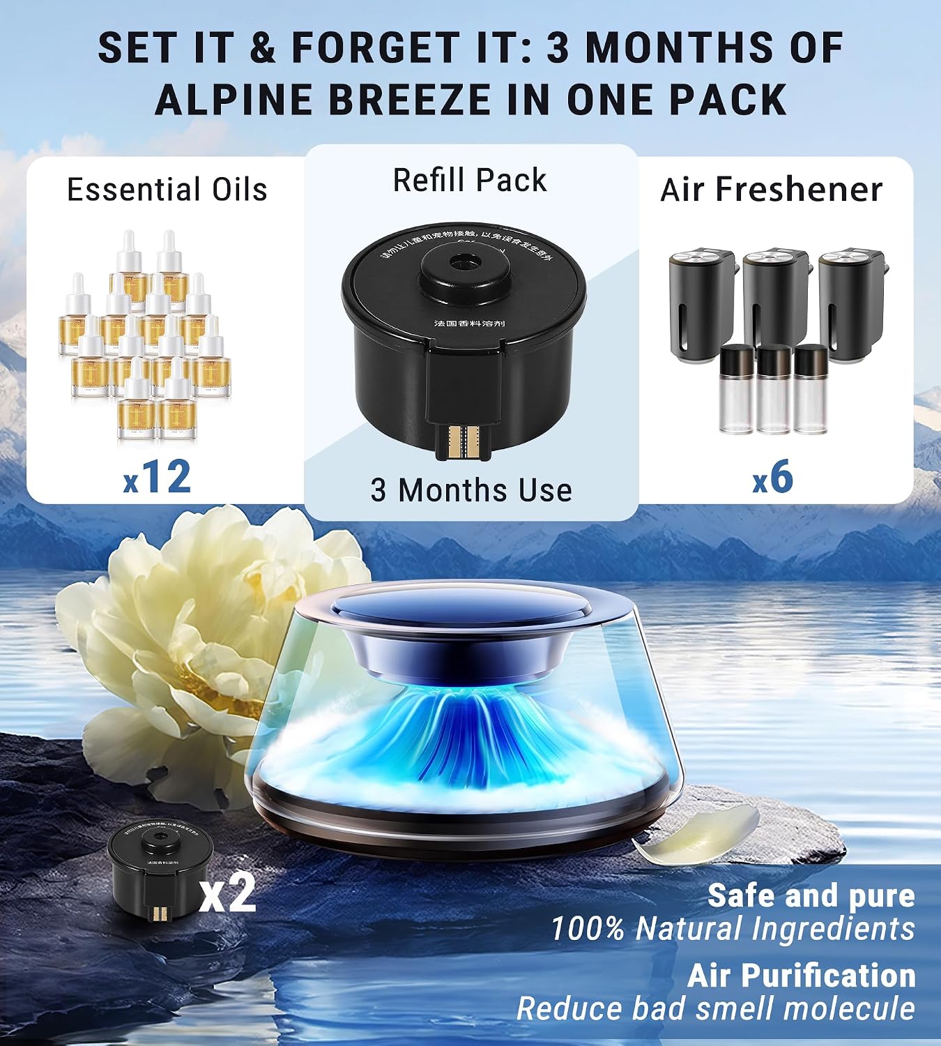 Upgraded Smart Car Air Freshener, Car Diffuser, Fuji Cologne &amp; Pine Forest 5 Mode Ambient Light &amp; Mist Fragrance with Auto On/Off Intensity Adjustable Mist for 6 Months C01 Automotive Diffuser,Premium