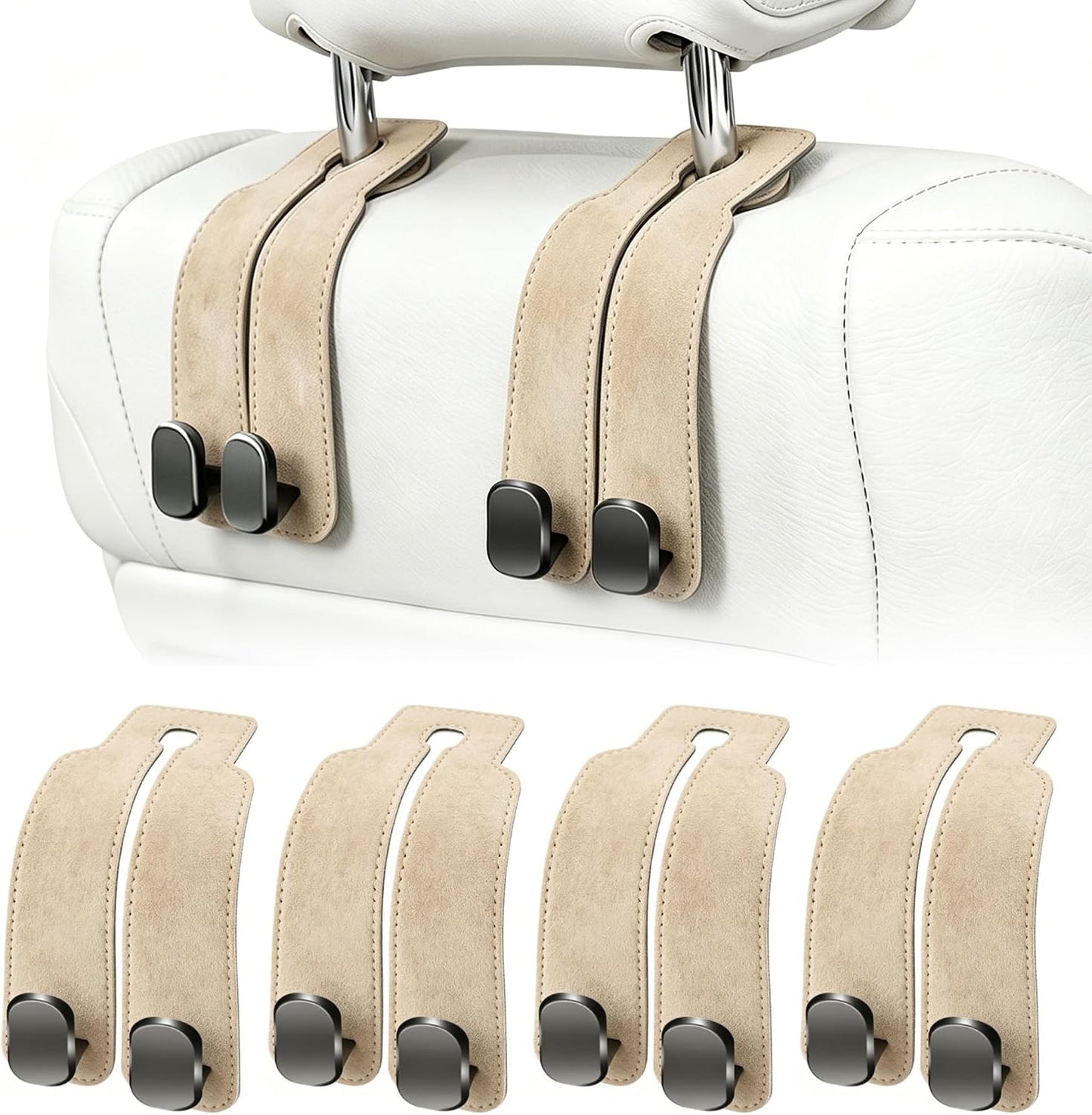 Amelity Car Headrest Hooks, Purse Hook for Vehicle 2 Pack Gray | Universal Car Interior Accessories for Women, Available in 2/4 Pack, Storage Hanger Holds Purses, Backpacks, Grocery Bags