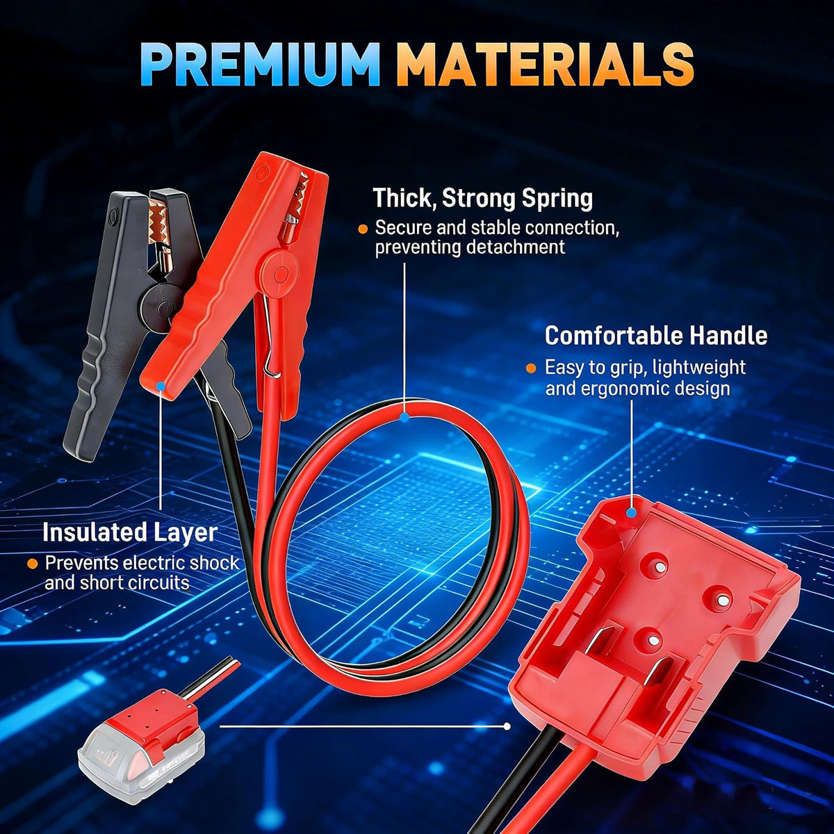 Jumper Cables Compatible with Ryobi 18V Battery Jumper Starter, 8AWG 2FT Booster Cable with Adapter Alligator Clip, 392°F/200℃ Heat Resistant Silicone Wire for Jump Starting Cars and RVs
