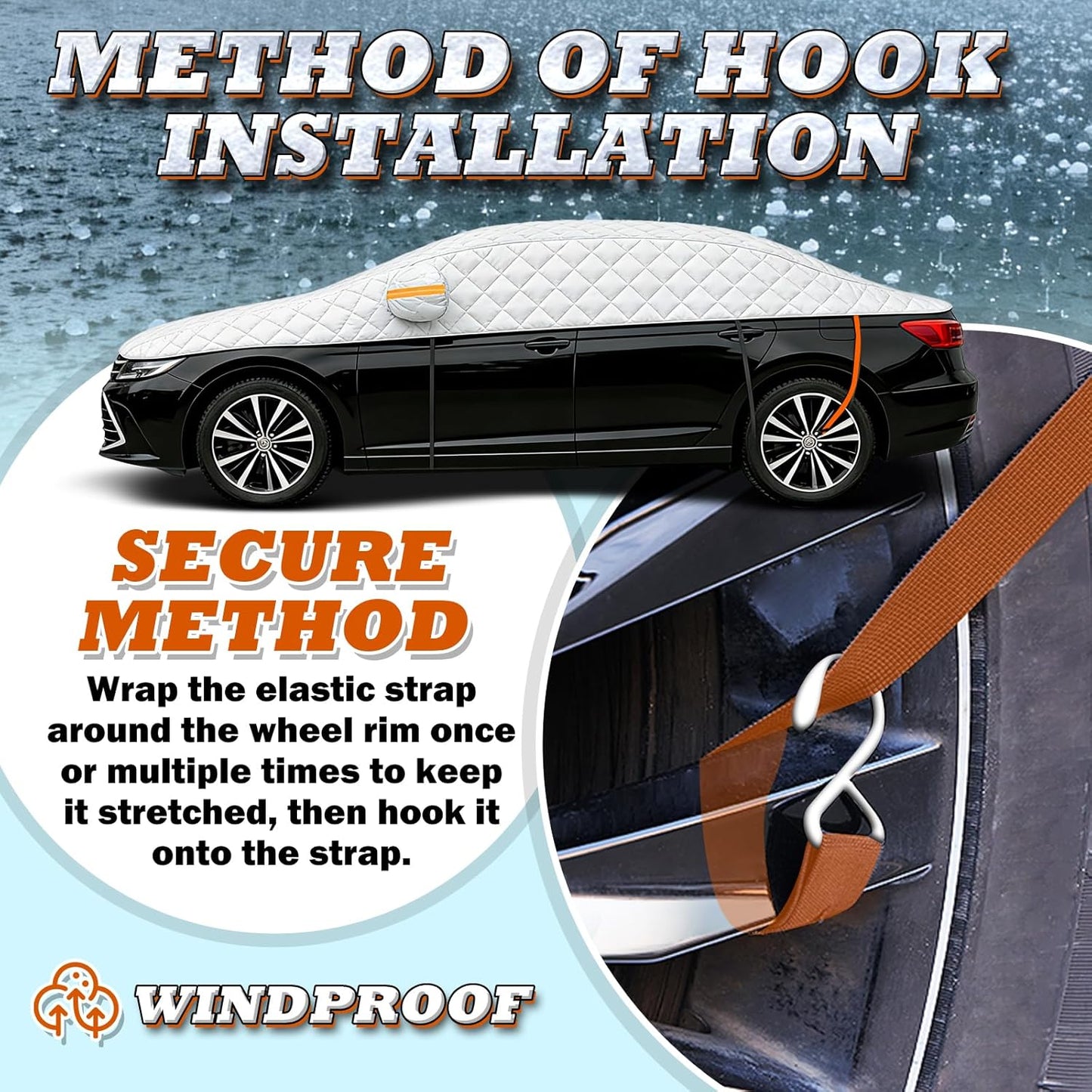 Hail Protector Car Cover SUV, Multi-Layer Cotton Padded Half Car Cover, Thickened Top Protection for Hail, Snow & Impact, Fits SUV L