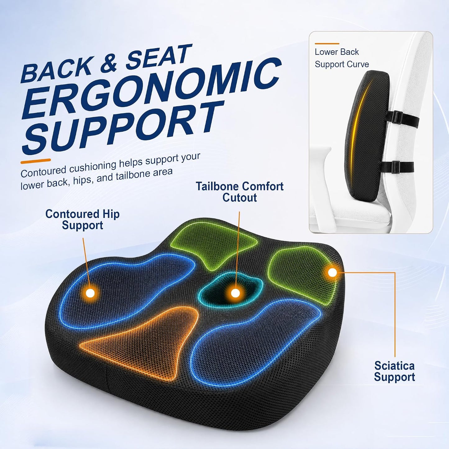 Allaboutsla Car Seat Cushion and Lumbar Back Support Pillow Set for Driving | Memory Foam Car Seat Cushions, Back Support for Car, Car Cushion for Height, Pressure Relief for Trucks, Office Chairs, Black