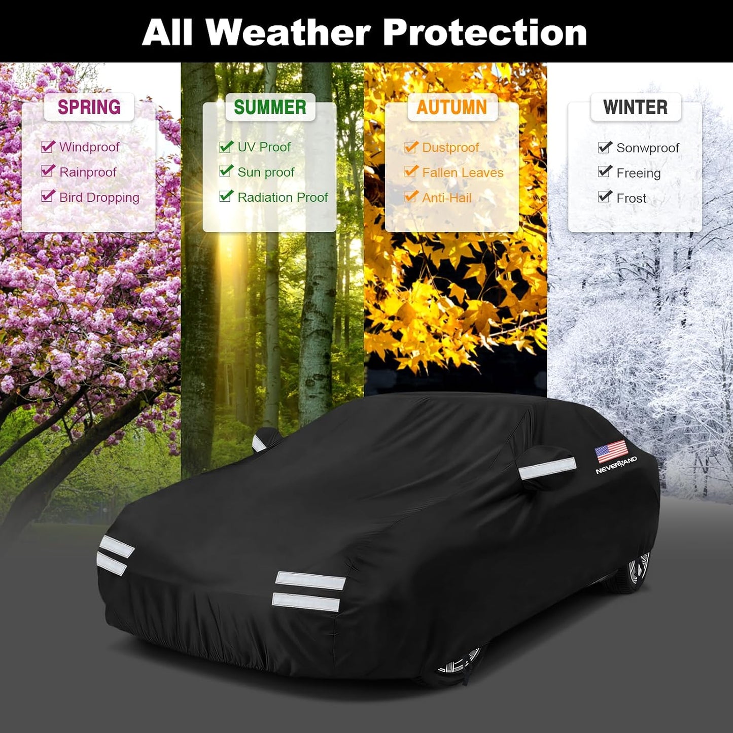 Sedan Car Cover Waterproof Heavy Duty All Weather Protection Dustproof, Snowproof, UV Protection Outdoor Full Car Covers for Automobiles Universal Fit Sedan, Car Cover Size 183''L x 70''W x 59''H