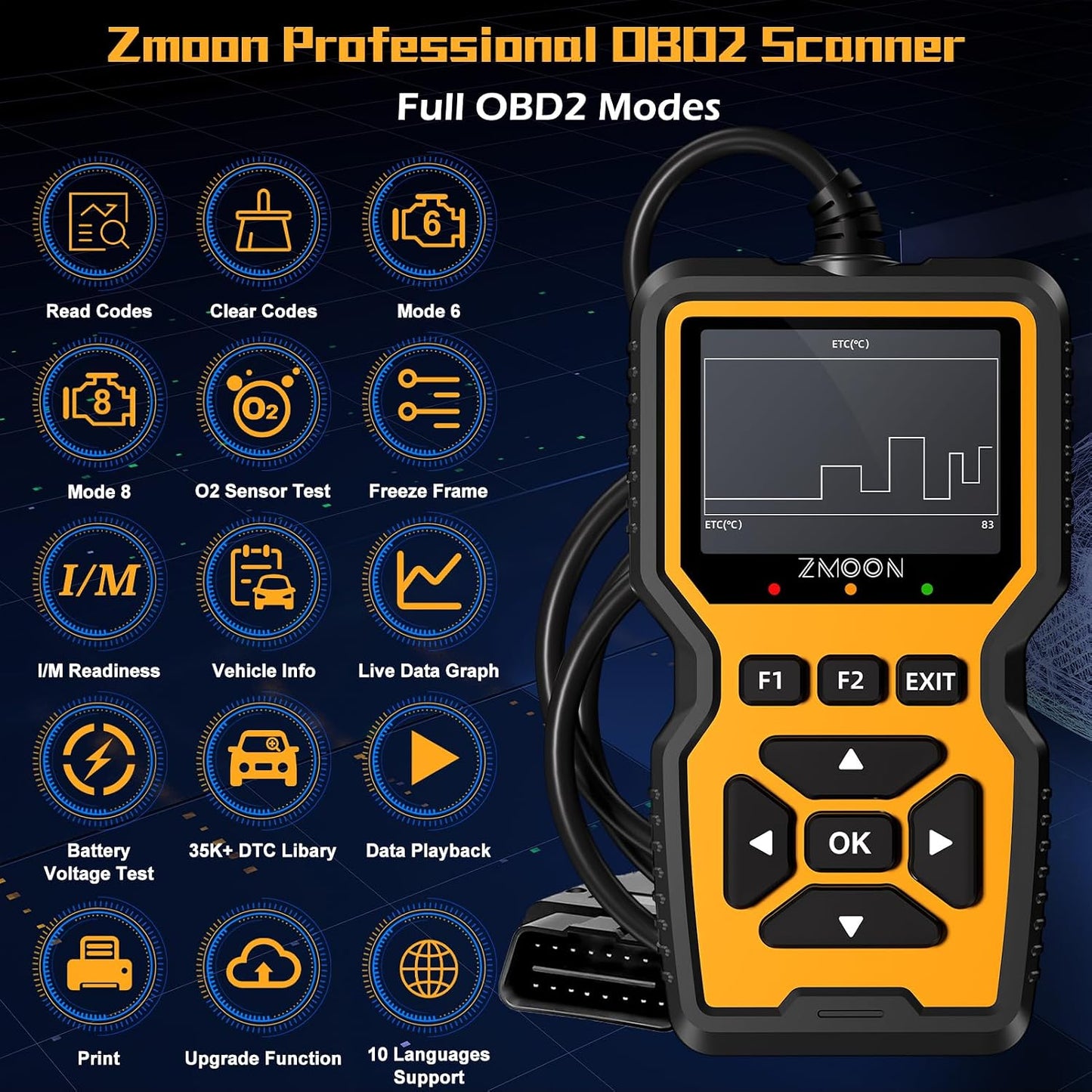 ZMOON ZM201 Professional OBD2 Scanner Diagnostic Tool, Enhanced Check Engine Code Reader with Reset OBDII/EOBD Car Diagnostic Scan Tools for All Vehicles After 1996, 2026 Upgraded
