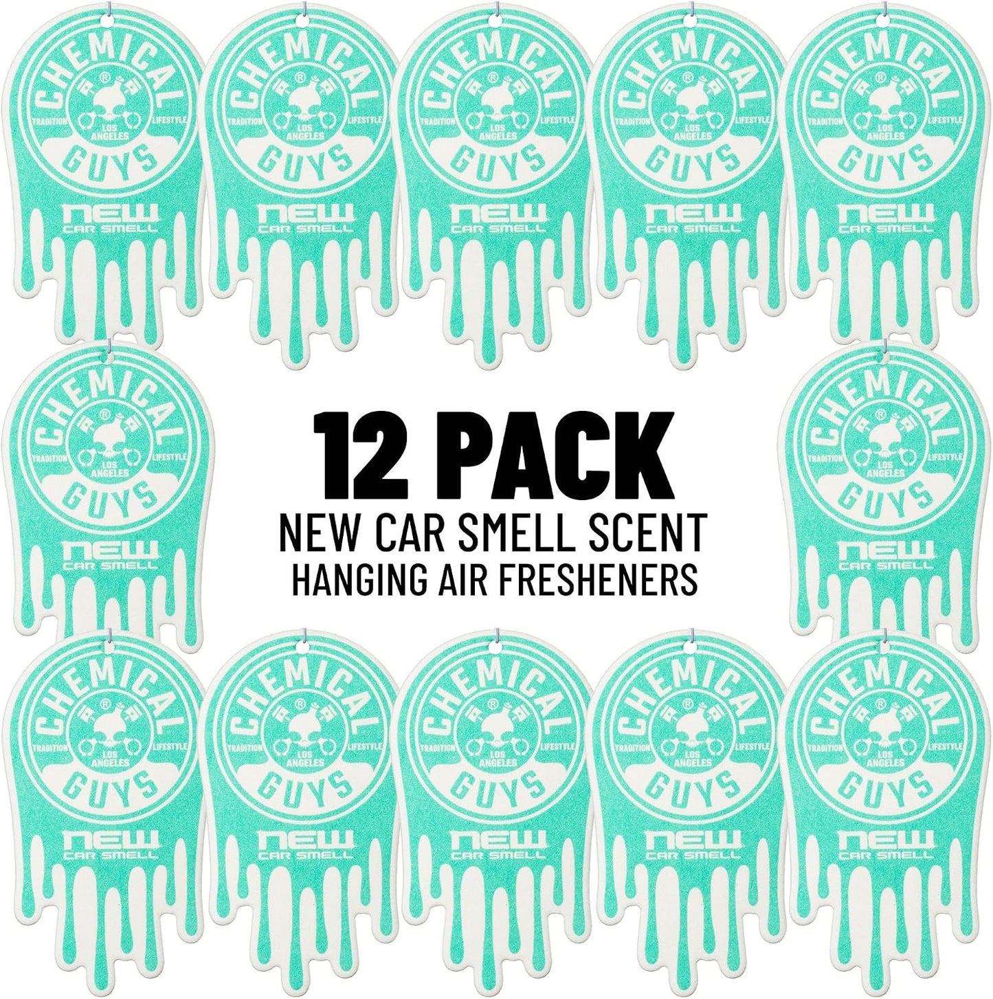 Chemical Guys Car Fresheners, Hanging Air Fresheners - New Car Scent for Cars, Trucks, SUVs, RVs, Home, Office, Work, Dorm Room, & More - 12 Pack