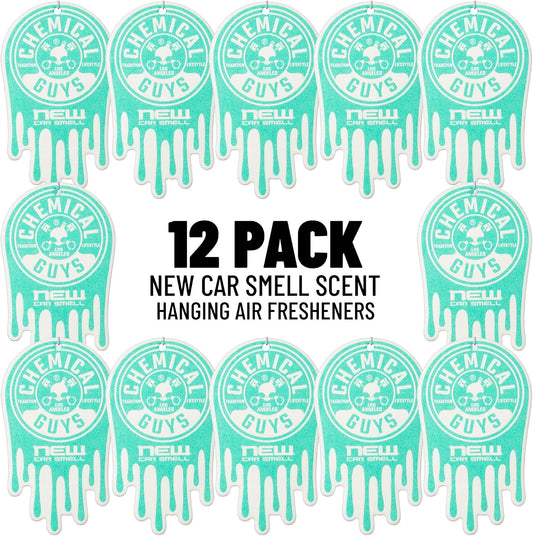 Chemical Guys Car Fresheners, Hanging Air Fresheners - New Car Scent for Cars, Trucks, SUVs, RVs, Home, Office, Work, Dorm Room, & More - 12 Pack