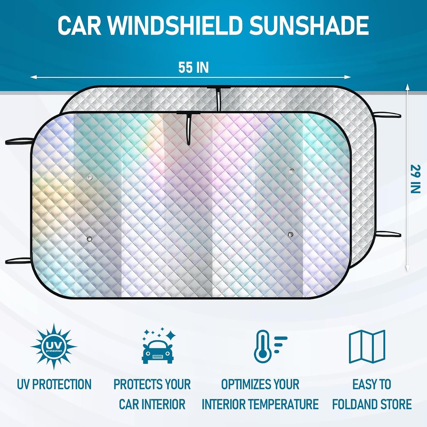 Car Windshield Sun Shade, Folding Car Shades for Front Windows UV Rays Sun Visor Shade, Keeps Your Vehicle Cool