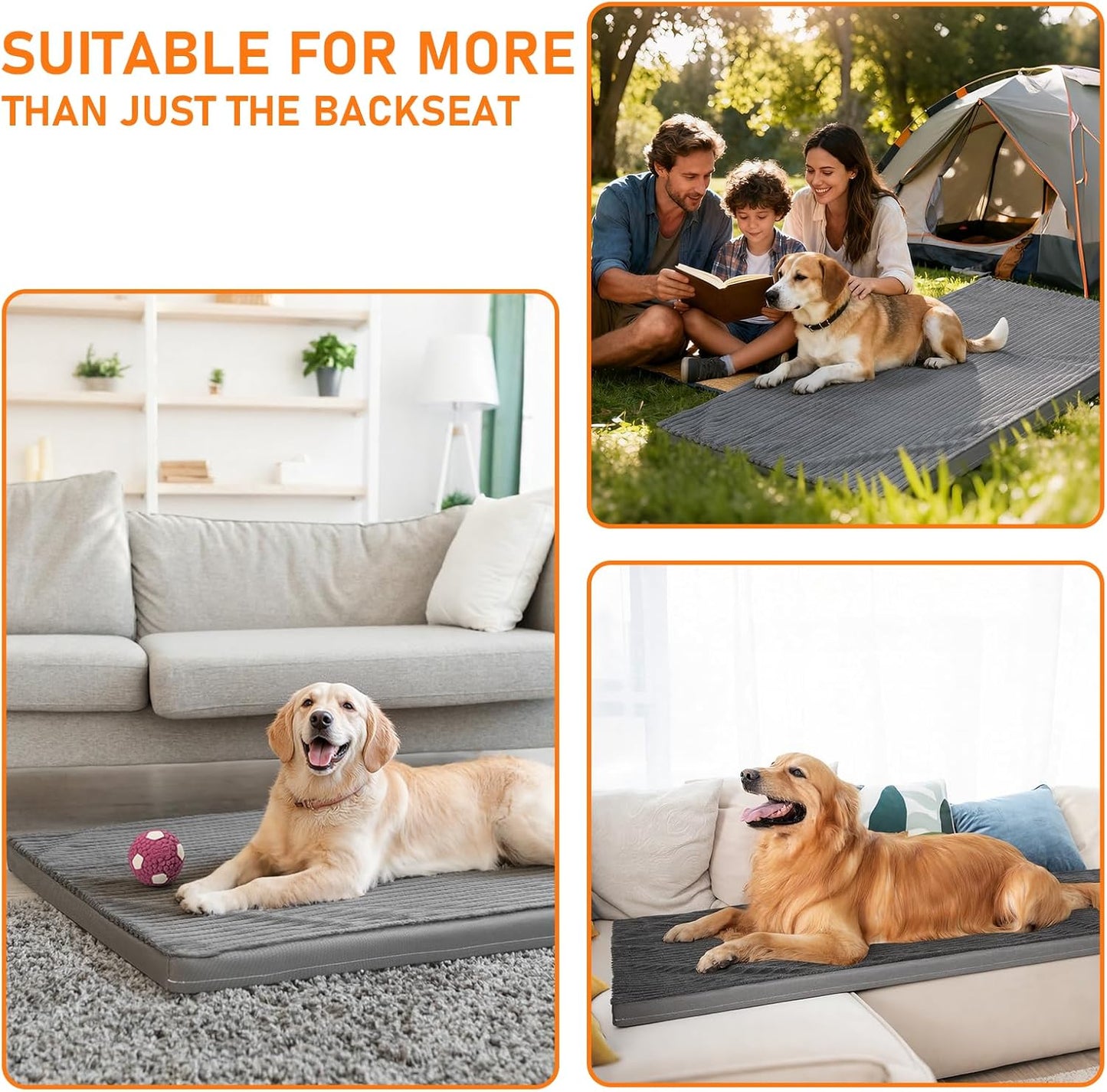 Backseat Dog Bed Mat, 2in Waterproof Dog Bed for Car, 23.5x51in | Fits Sedan & Compact Suv, 2-Inch High-Resilience Foam, Removable Cover, Machine Wash, Suitable for Travel, Camp, Home, Grey