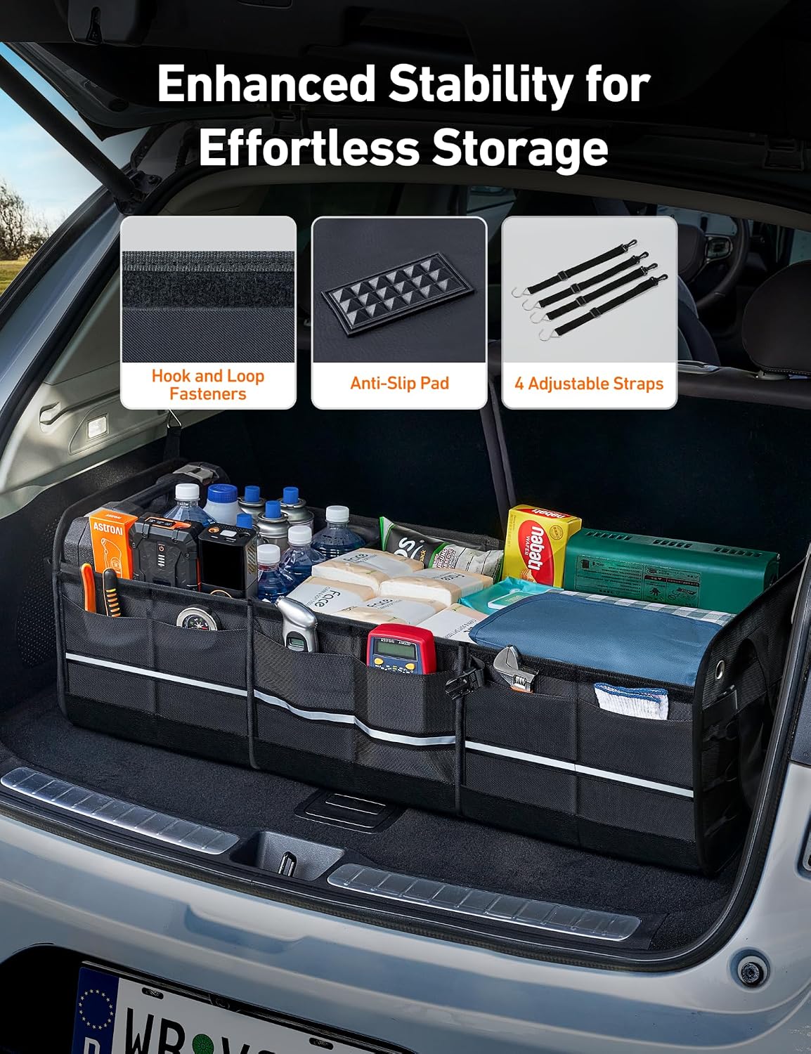 AstroAI Car Trunk Organizer Storage Large for SUV, Truck, Pickup, Collapsible Trunk Organizer Portable Storage Box with Cooler Bag, Foldable Cover, Nylon Handles, PU Bottom and PE Plate
