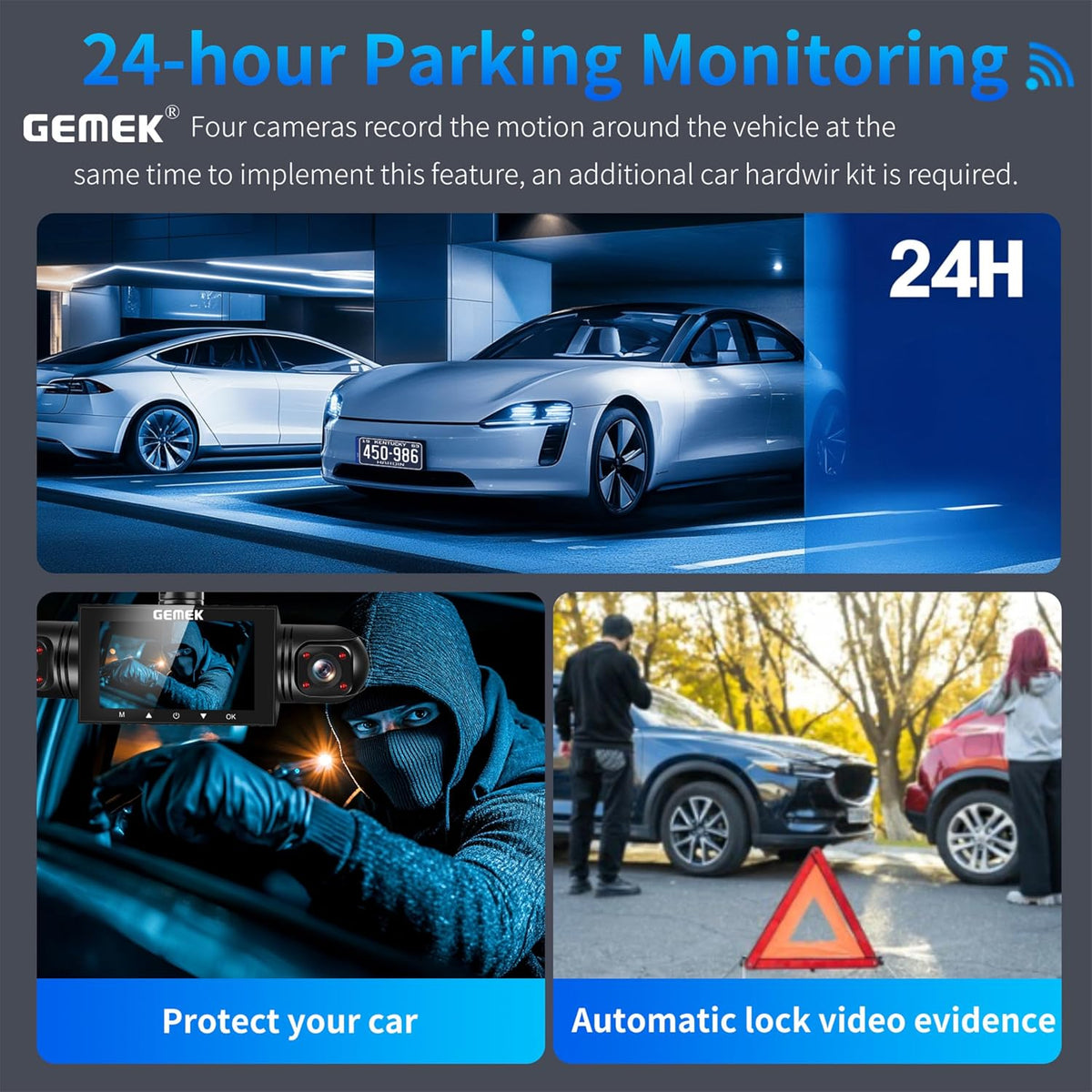 360 Degree View 4 Channel Dash Cam 5G WiFi & App Control, GEMEK 2K Front and Rear Inside, Left and Right Dash Camera for Cars, Free 64GB TF Card, G-Sensor, Night Vision, 24 Hour Parking