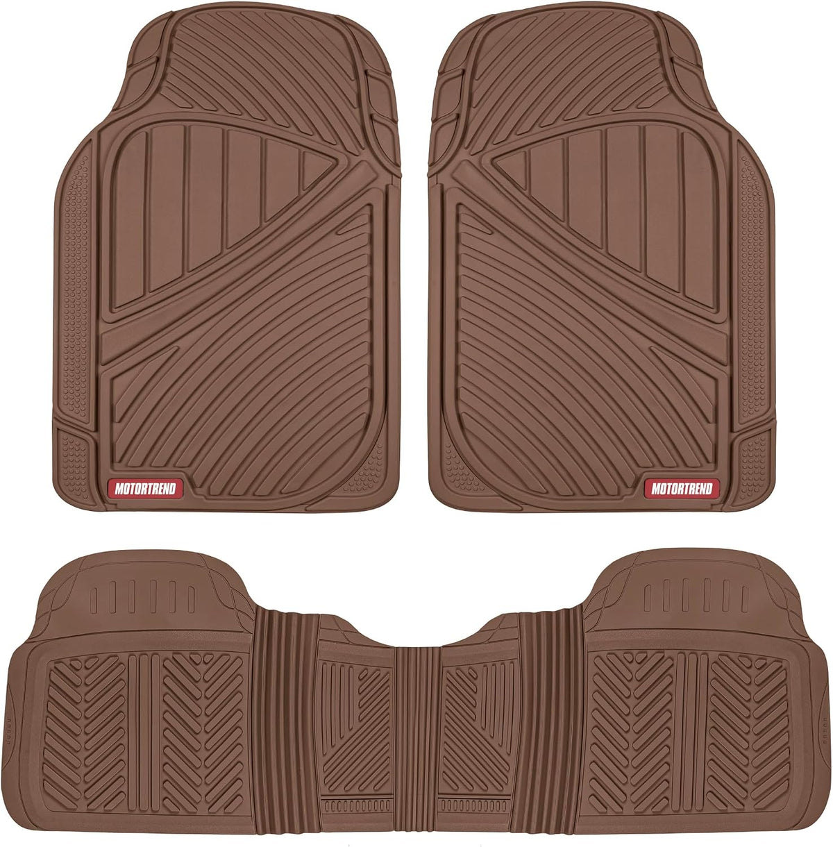 Motor Trend FlexTough Performance All Weather Rubber Car Floor Mats - 3 Piece Floor Mats Automotive Liners for Cars Truck SUV, Heavy-Duty Waterproof (Brown)