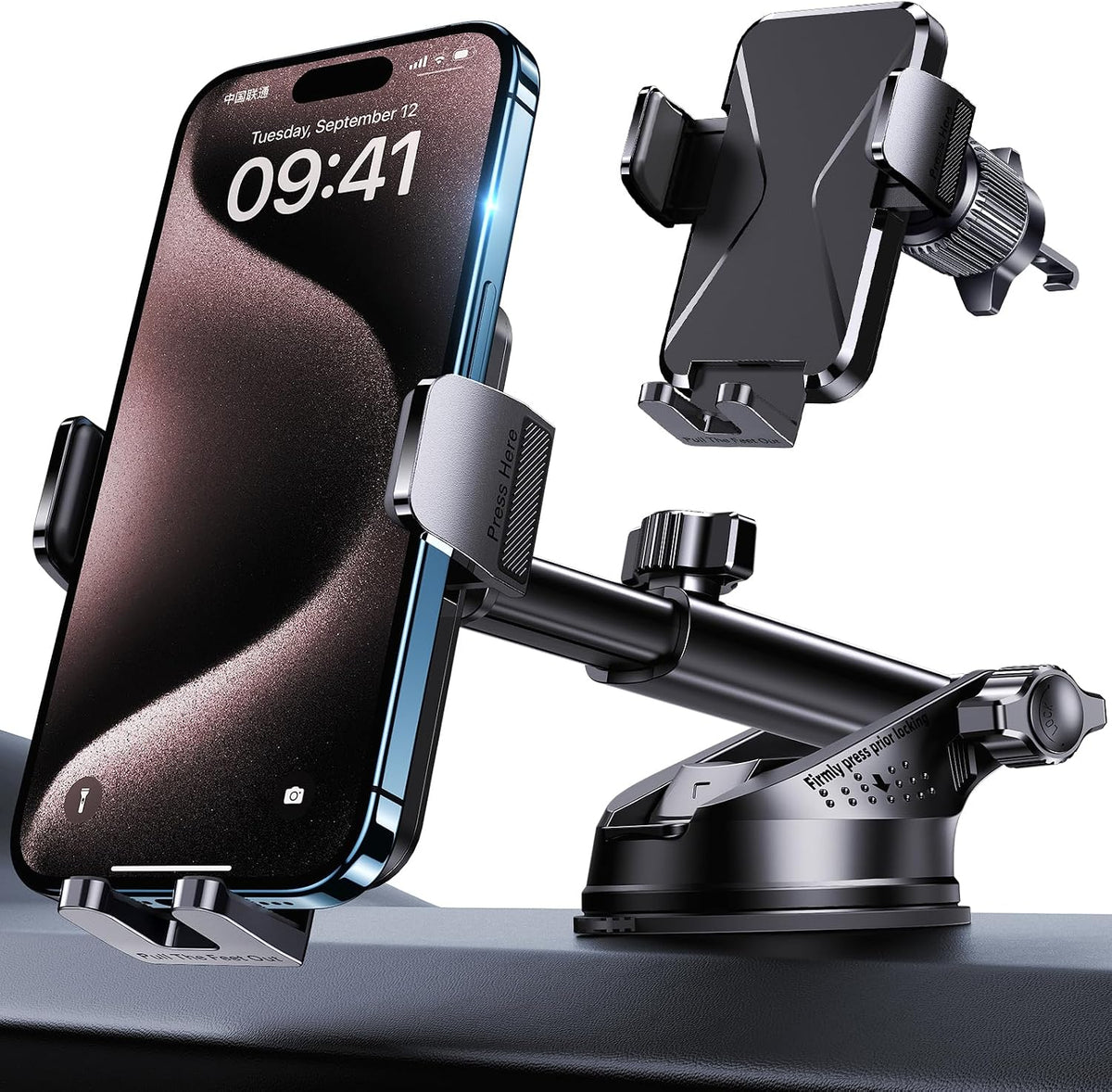 DOLYOFG Car Phone Holder Mount, [Military-Grade Suction & Super Sturdy Base] 3 in 1 Universal Phone Mount for Car Dashboard Windshield Air Vent Dash Pad Car Mount for iPhone Android Smartphone
