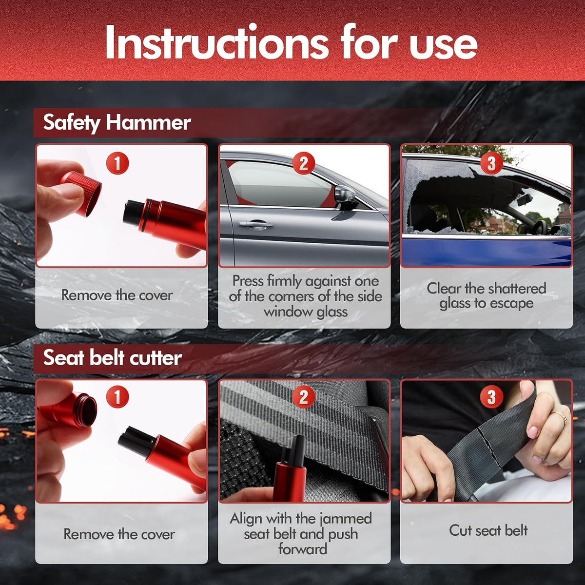 2 in 1 Window Breaker and Seat Belt Cutter Tool 4 PCS